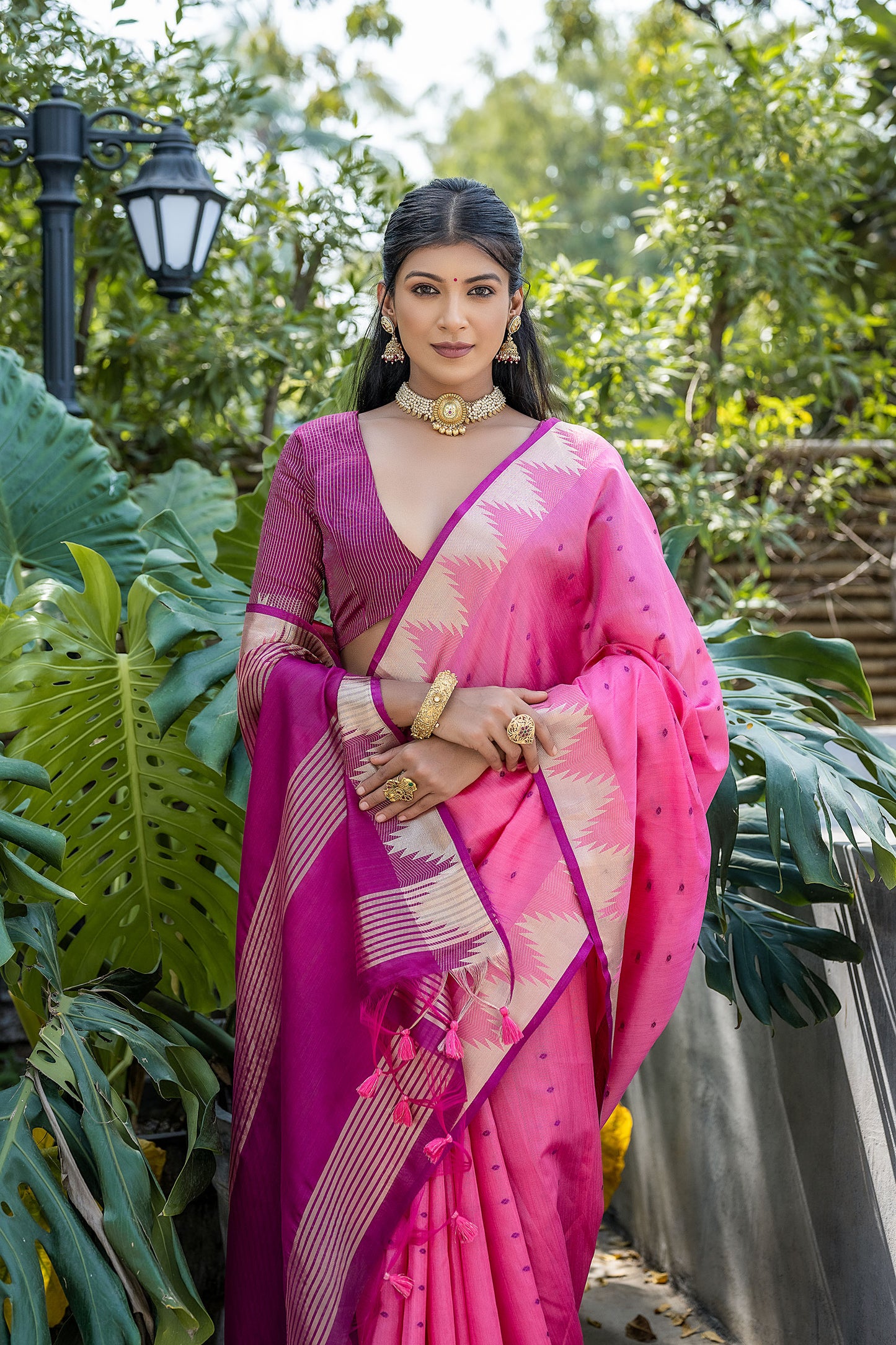 Elisha Pyramid Pink Raw silk Zari woven Saree