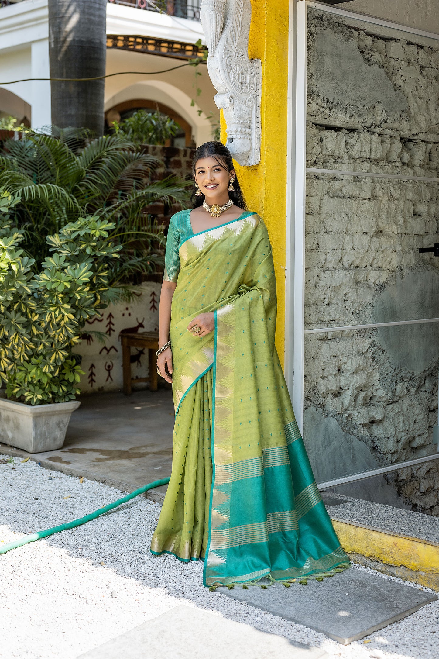 Elisha Pyramid Pista Raw silk Zari woven Saree