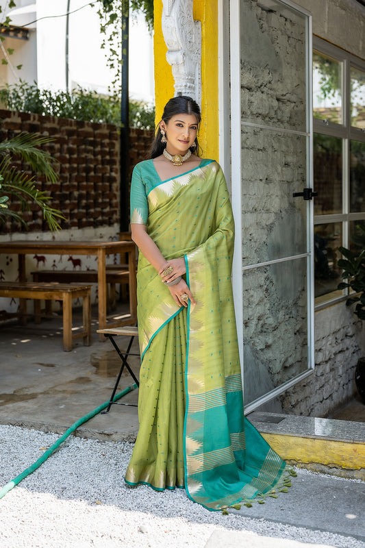 Elisha Pyramid Pista Raw silk Zari woven Saree