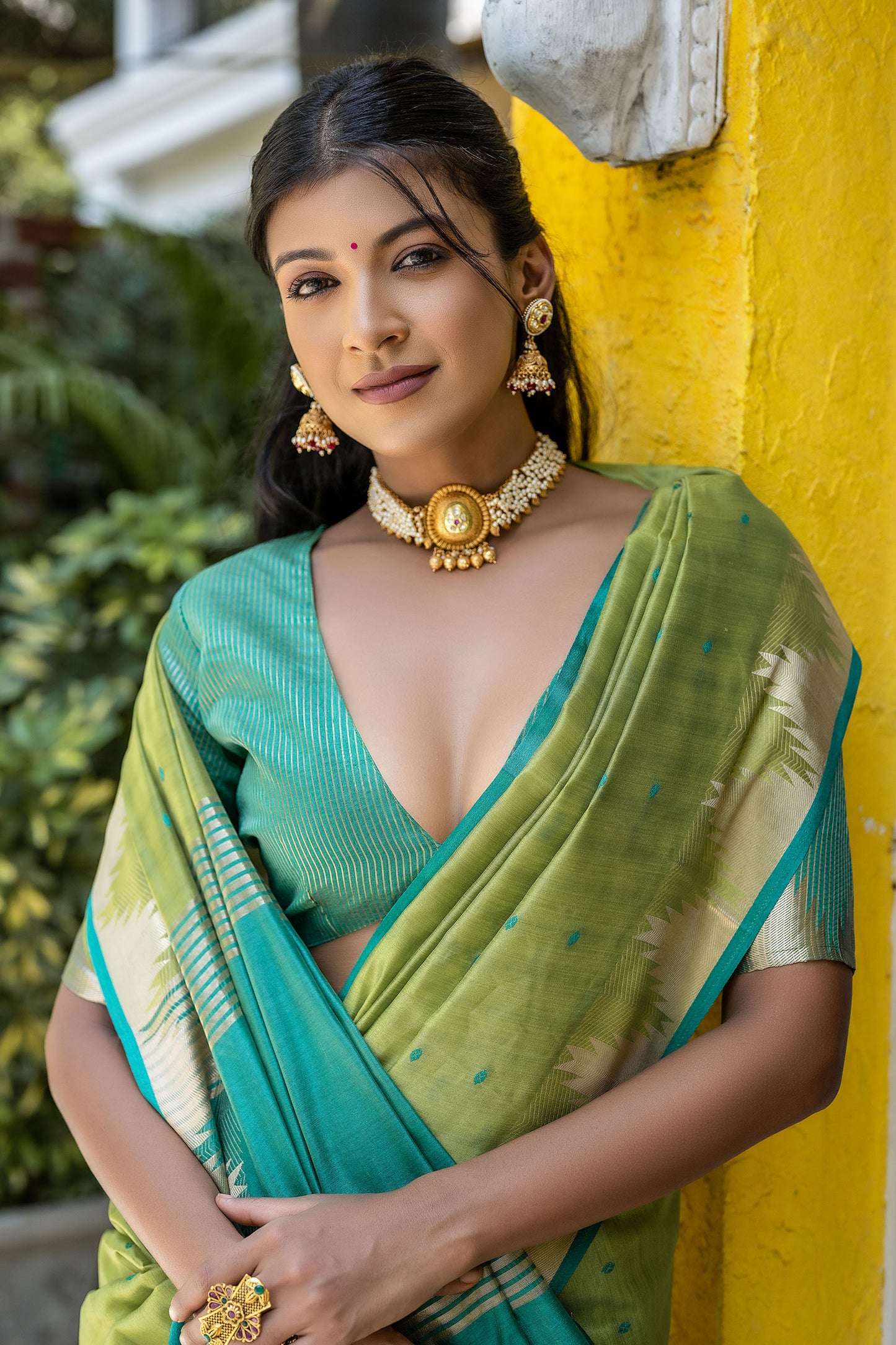 Elisha Pyramid Pista Raw silk Zari woven Saree