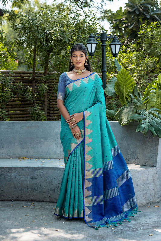 Elisha Pyramid Rama Raw silk Zari woven Saree