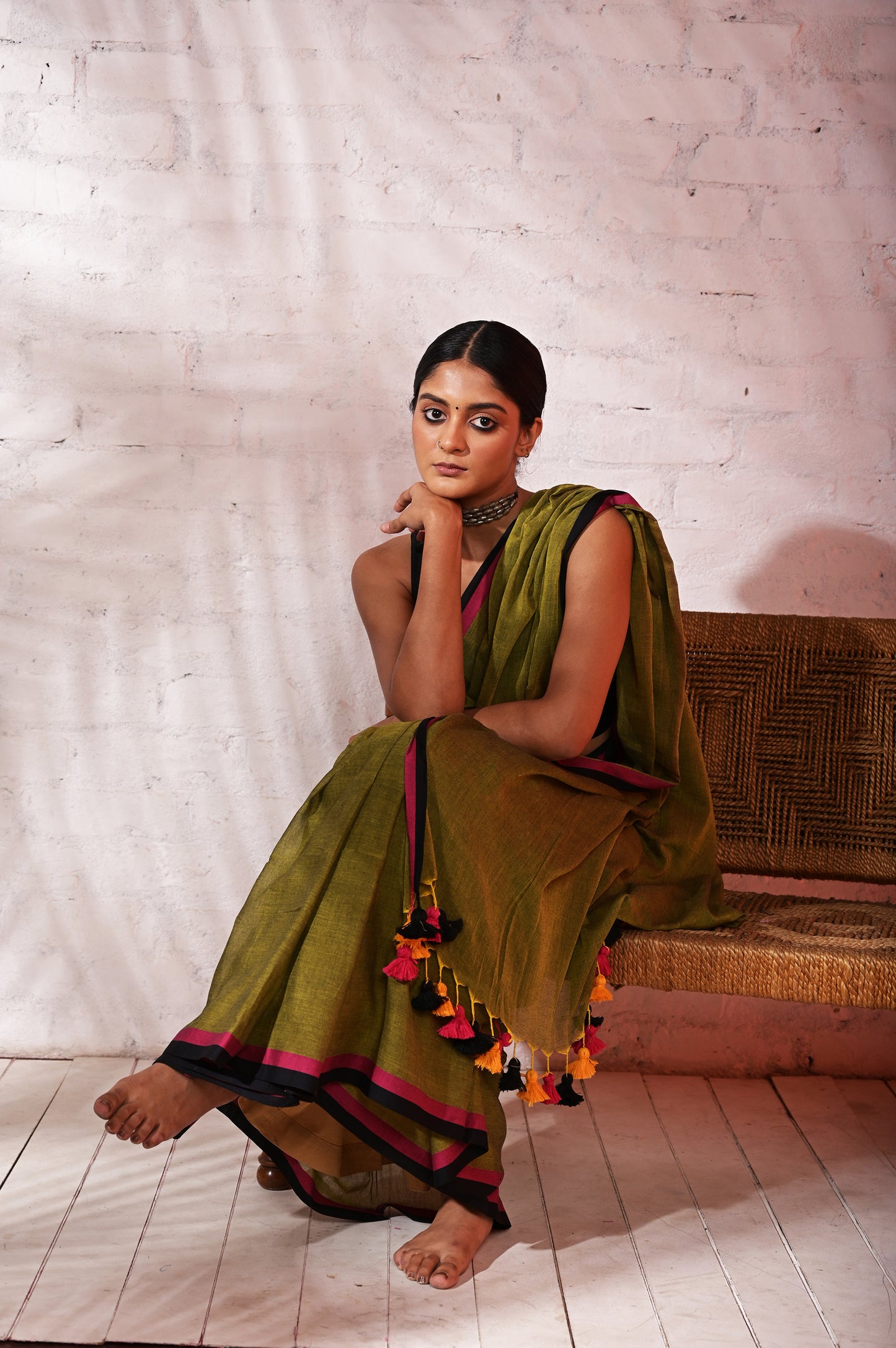 Ek Khayal |Olive Green mul cotton saree