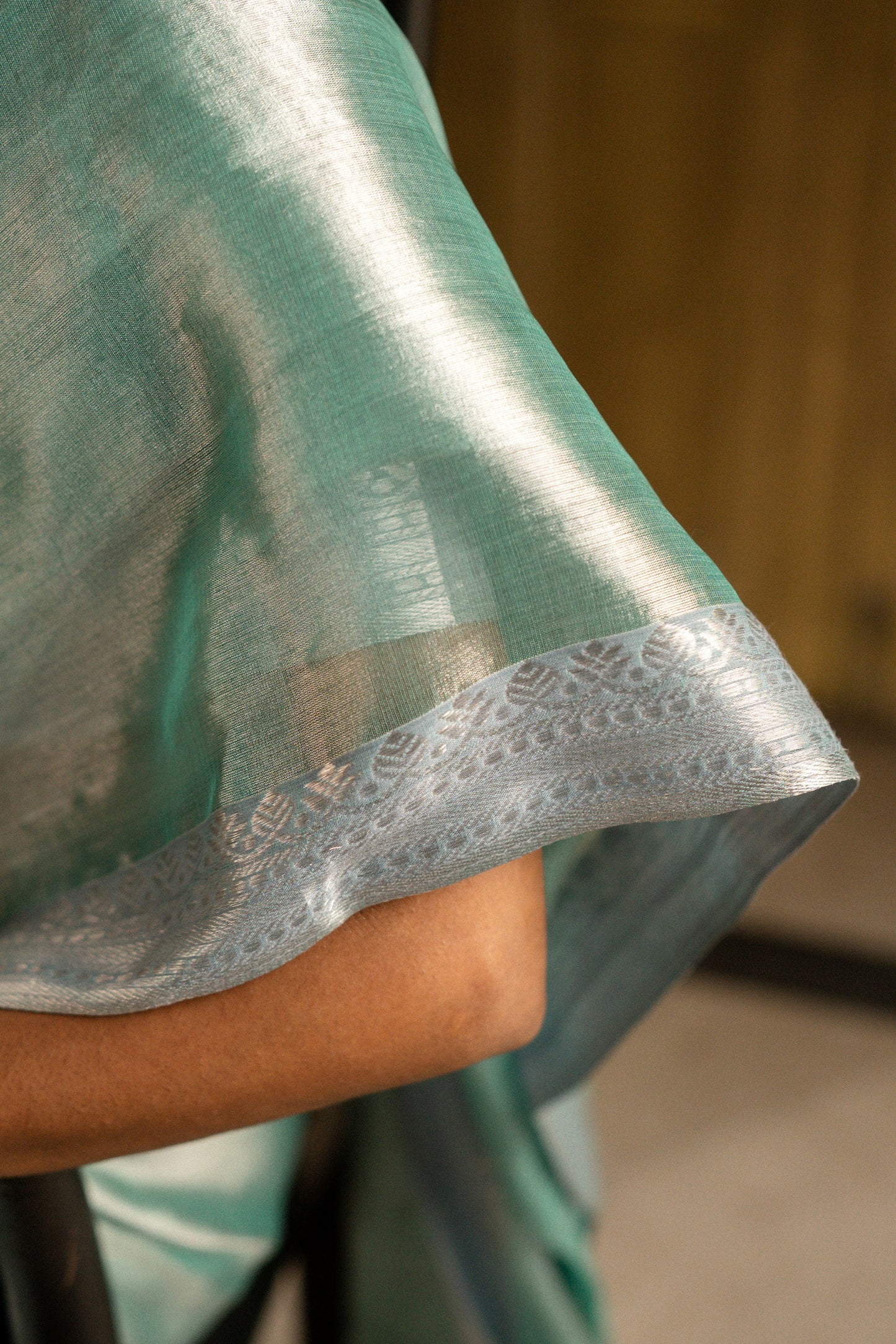 Empress of the ocean I Handwoven mulberry silk tissue saree