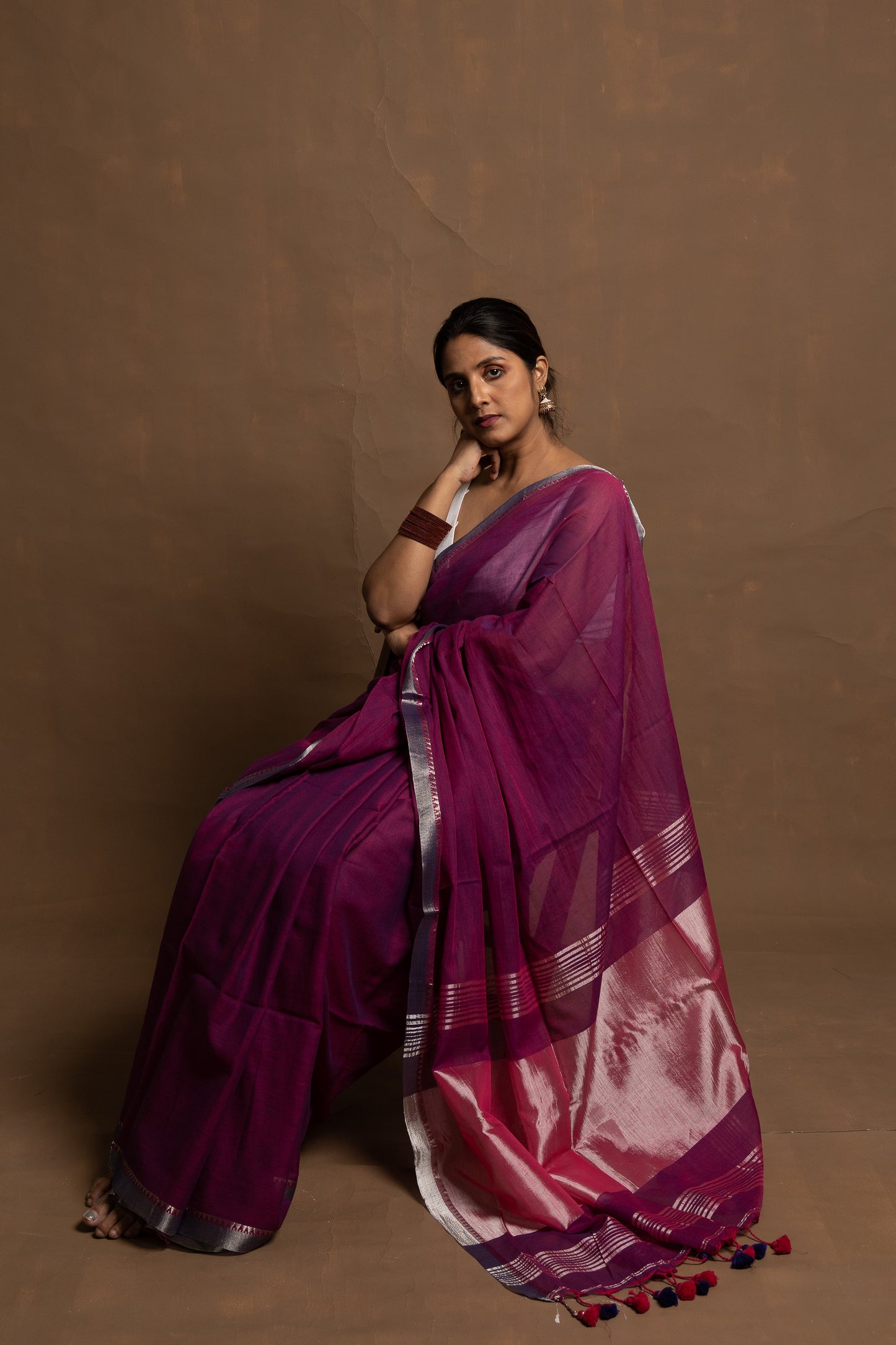 Eternal purple flower | Handloom purple cotton saree with zari border