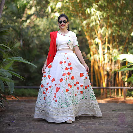 Elegant Hand Painted Floral Lehenga By Rank Never Retire