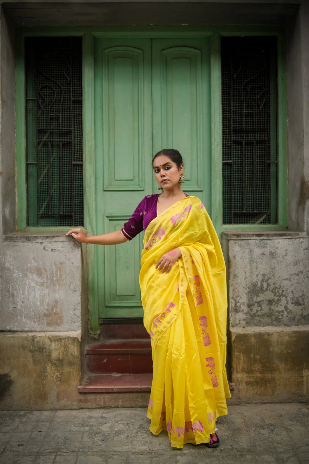 Majestic Muse Yellow Chanderi Silk Handloom saree