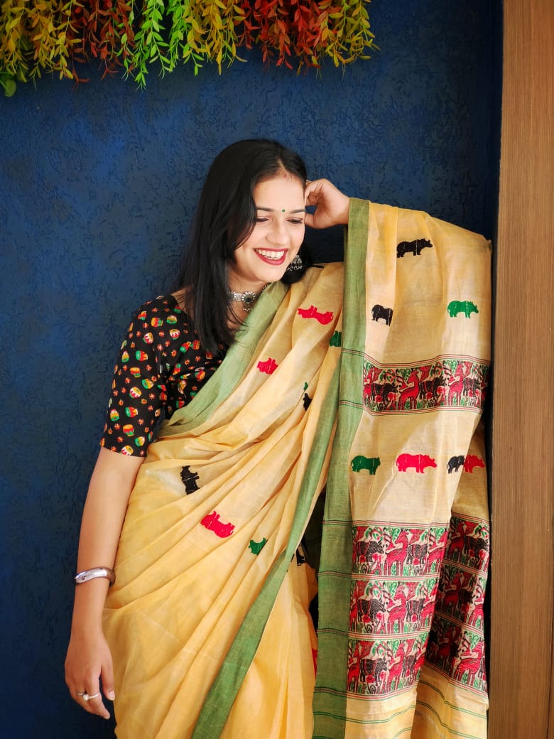 Roaring Elephants Cotton Silk Handloom saree