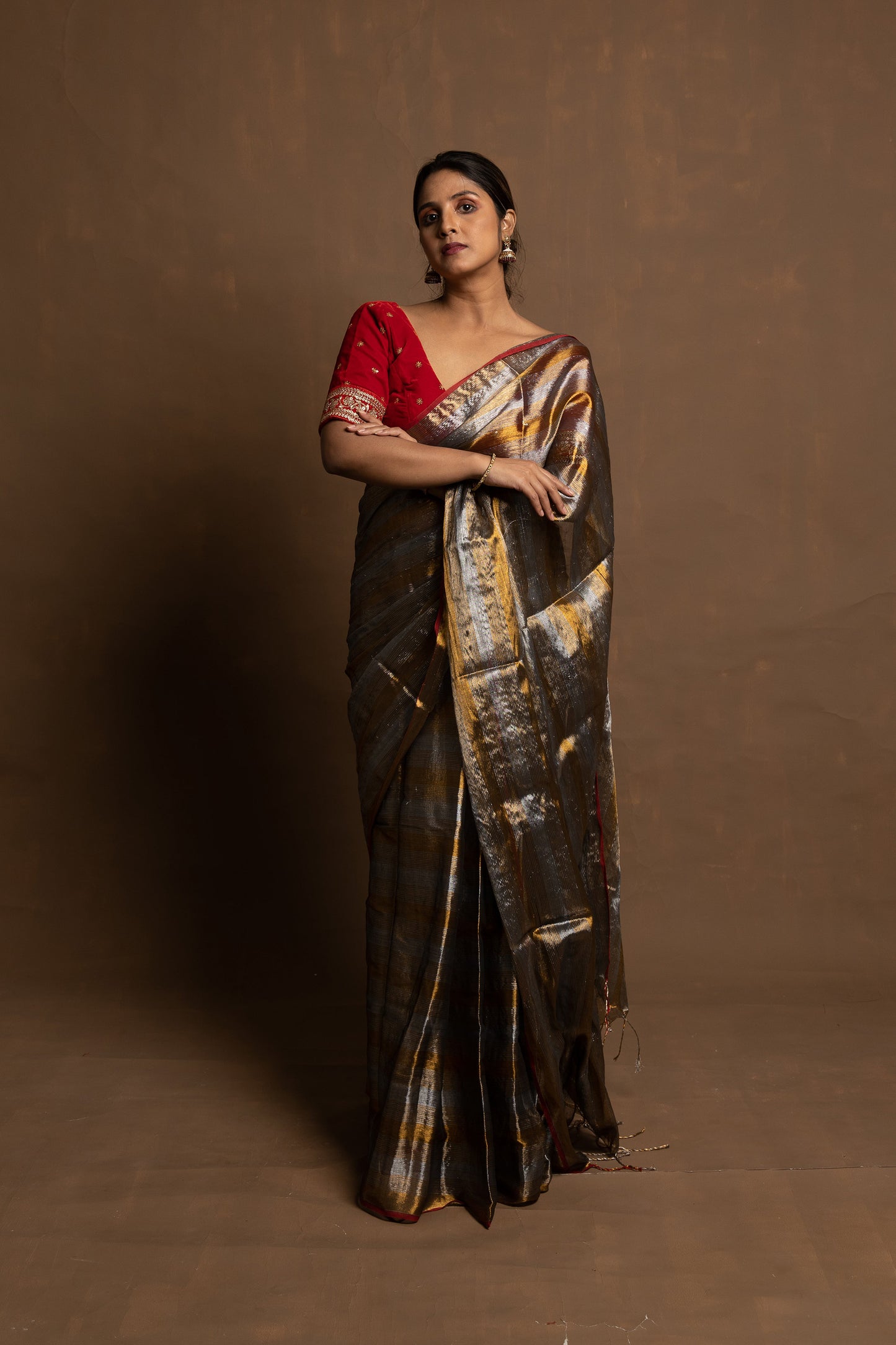 Gold Tiara I Multicolour Handloom Tissue Saree