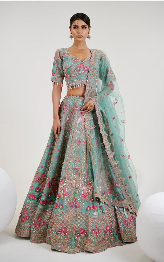 Green Dori Embroidered Organza Lehenga Choli