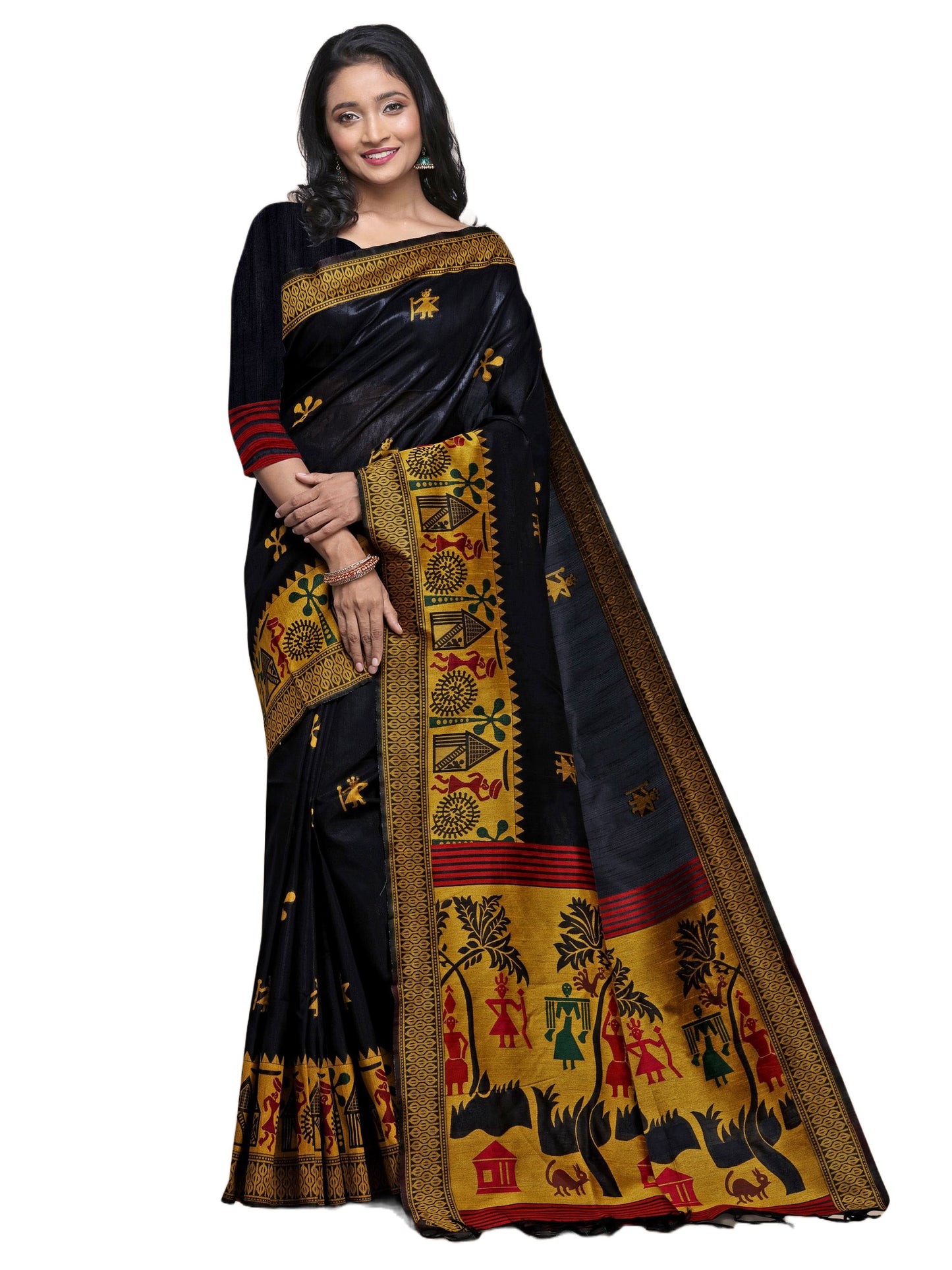 Black Handloom Kalamkari woven Raw Silk saree