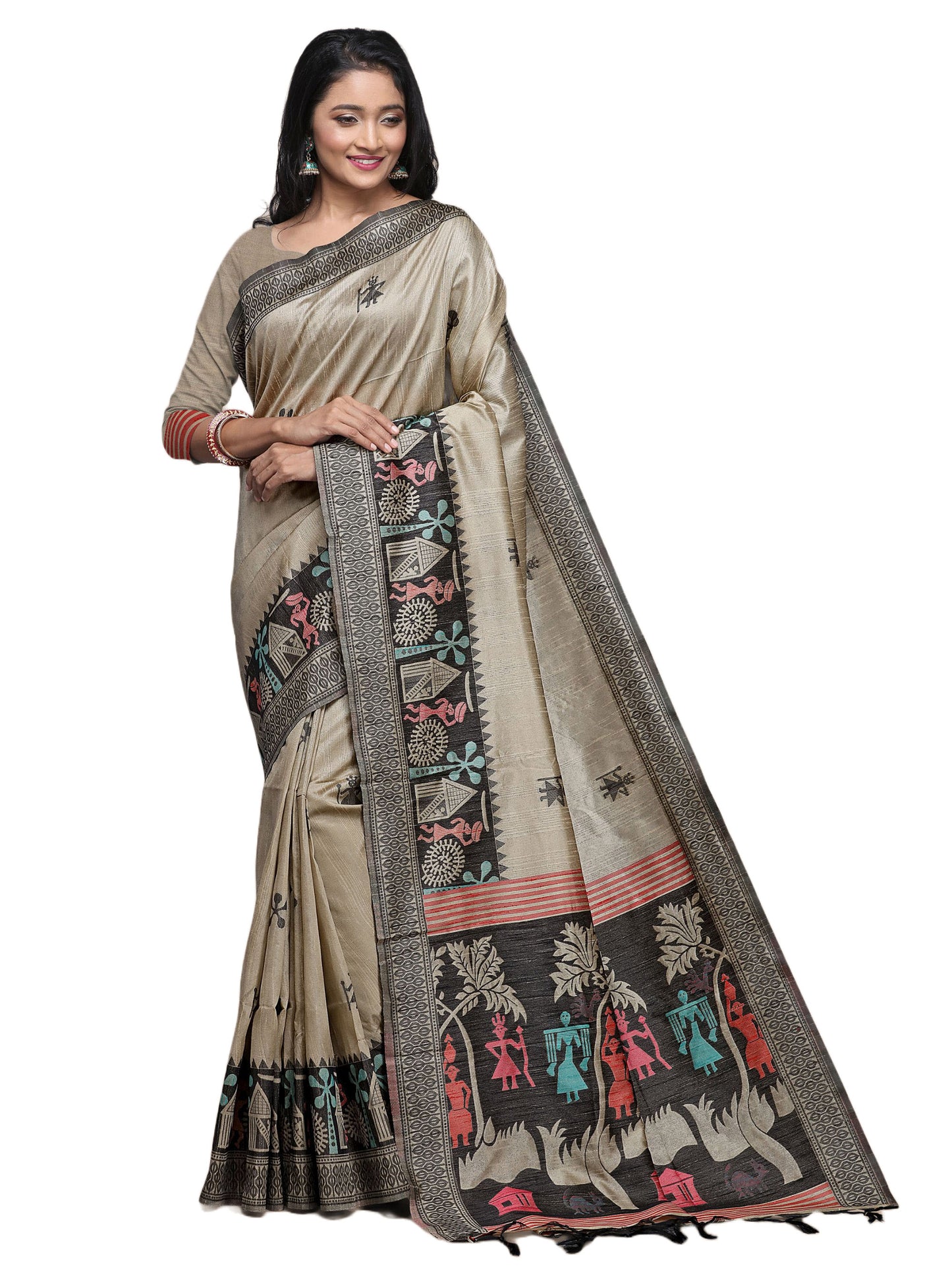 Chiku Handloom Kalamkari woven Raw Silk saree