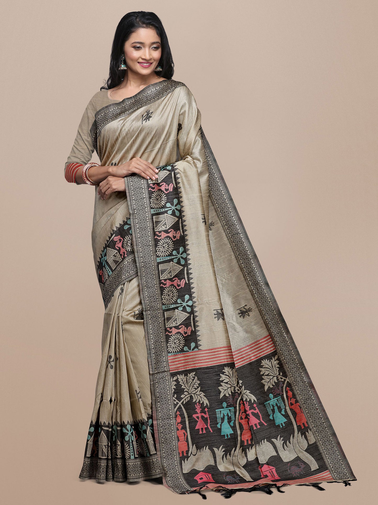 Chiku Handloom Kalamkari woven Raw Silk saree