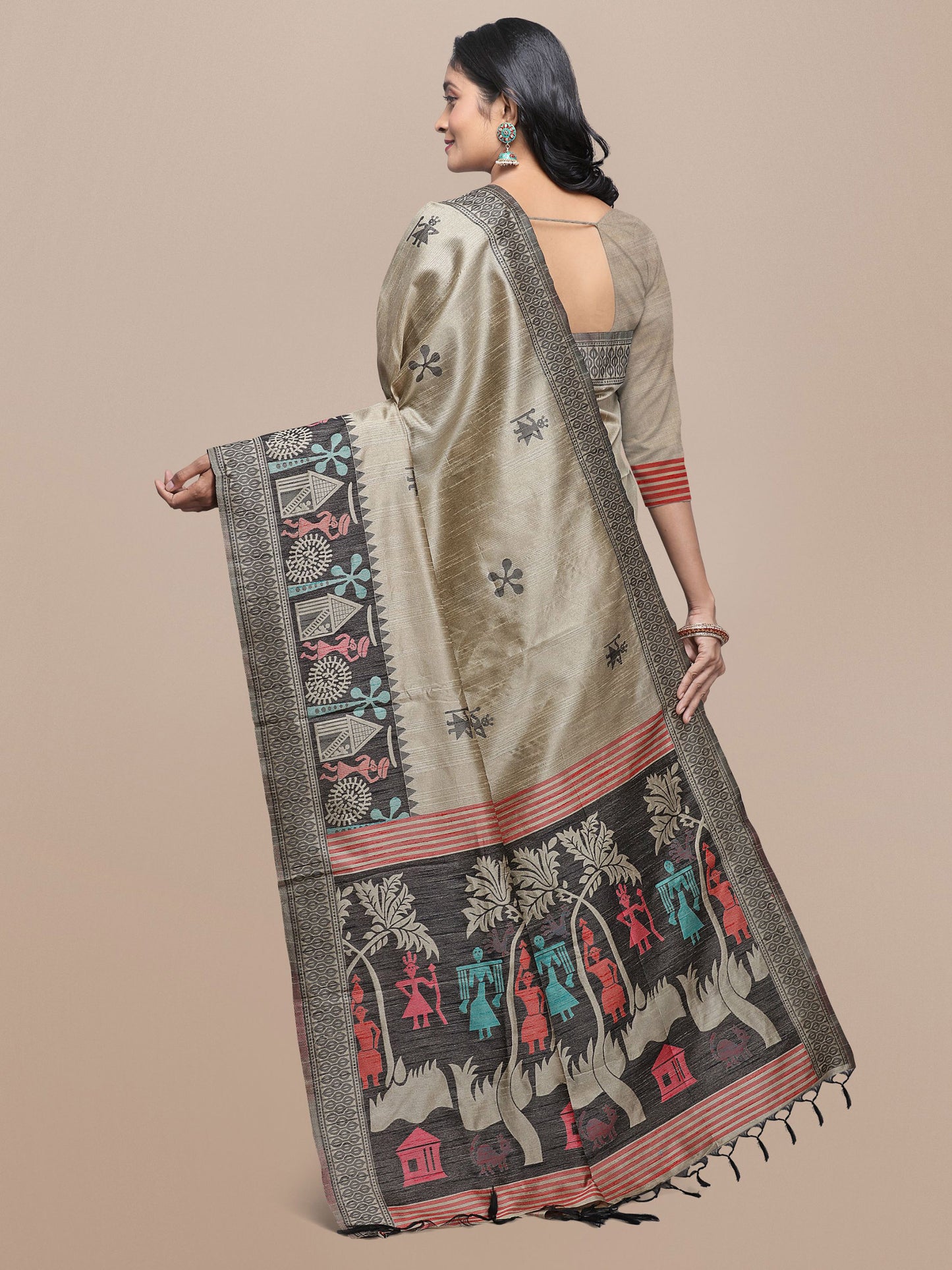 Chiku Handloom Kalamkari woven Raw Silk saree