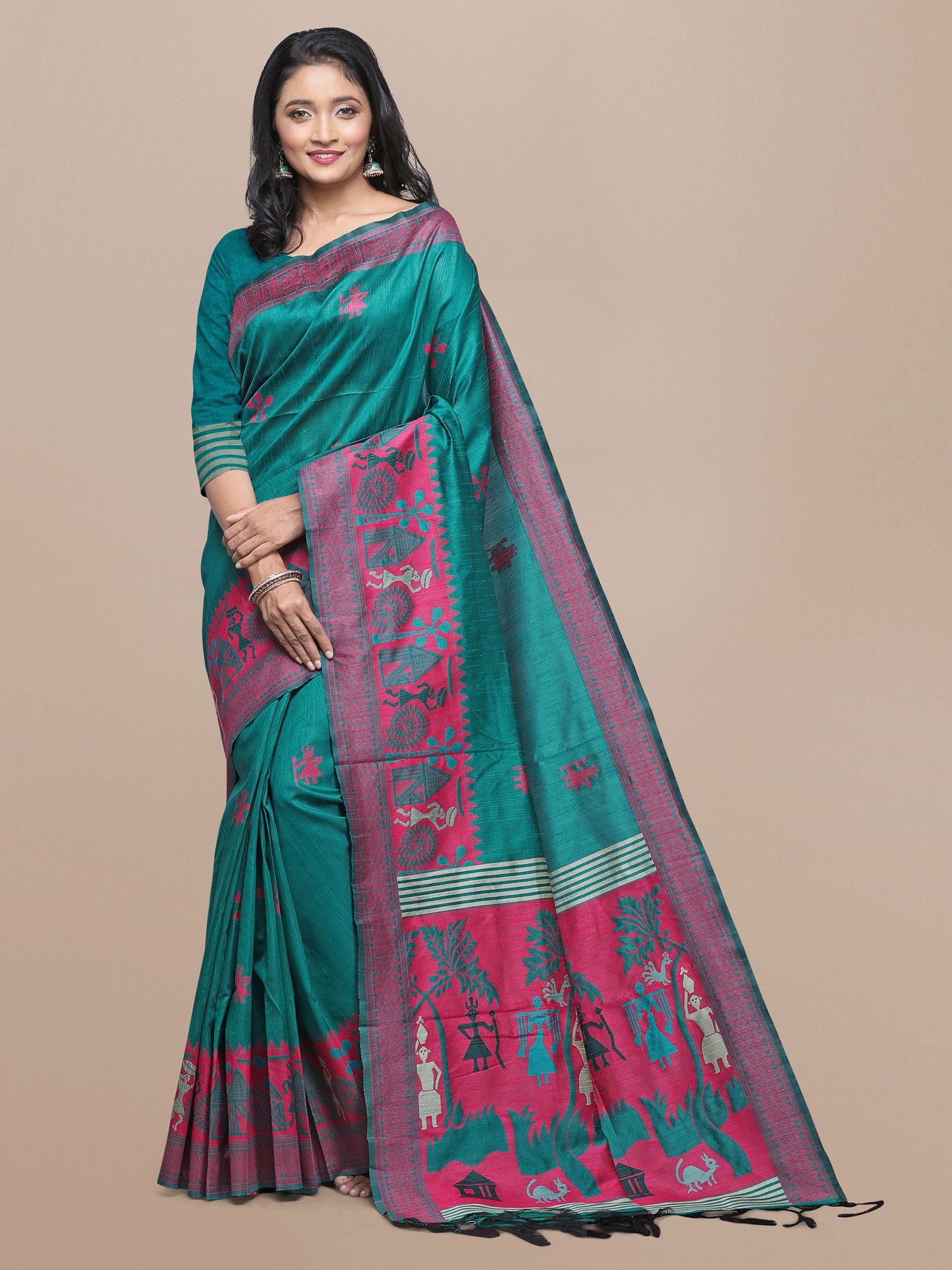 Rama Green Handloom Kalamkari woven Raw Silk saree