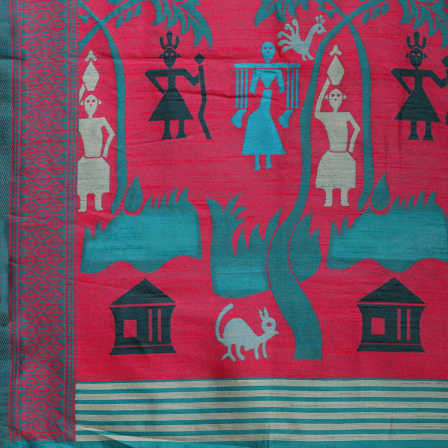 Rama Green Handloom Kalamkari woven Raw Silk saree