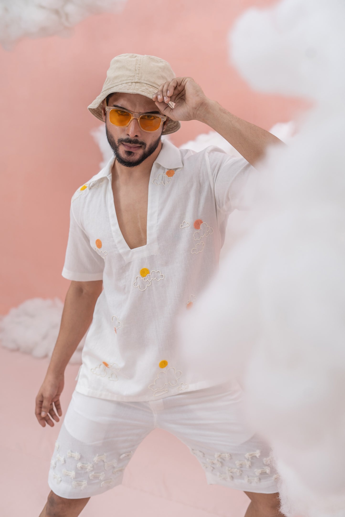 Sun-burn white Linen Cotton Hand dyed shirt