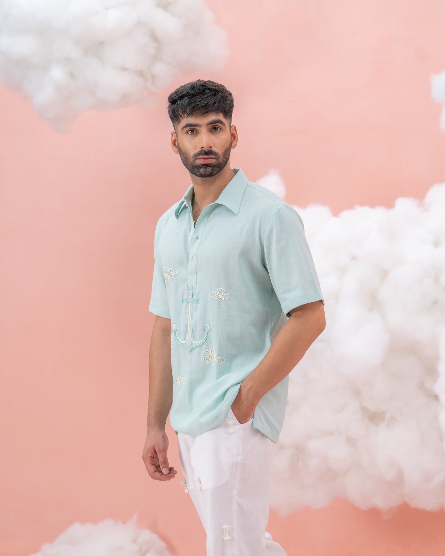 Anchor cloud Blue Linen Cotton shirt