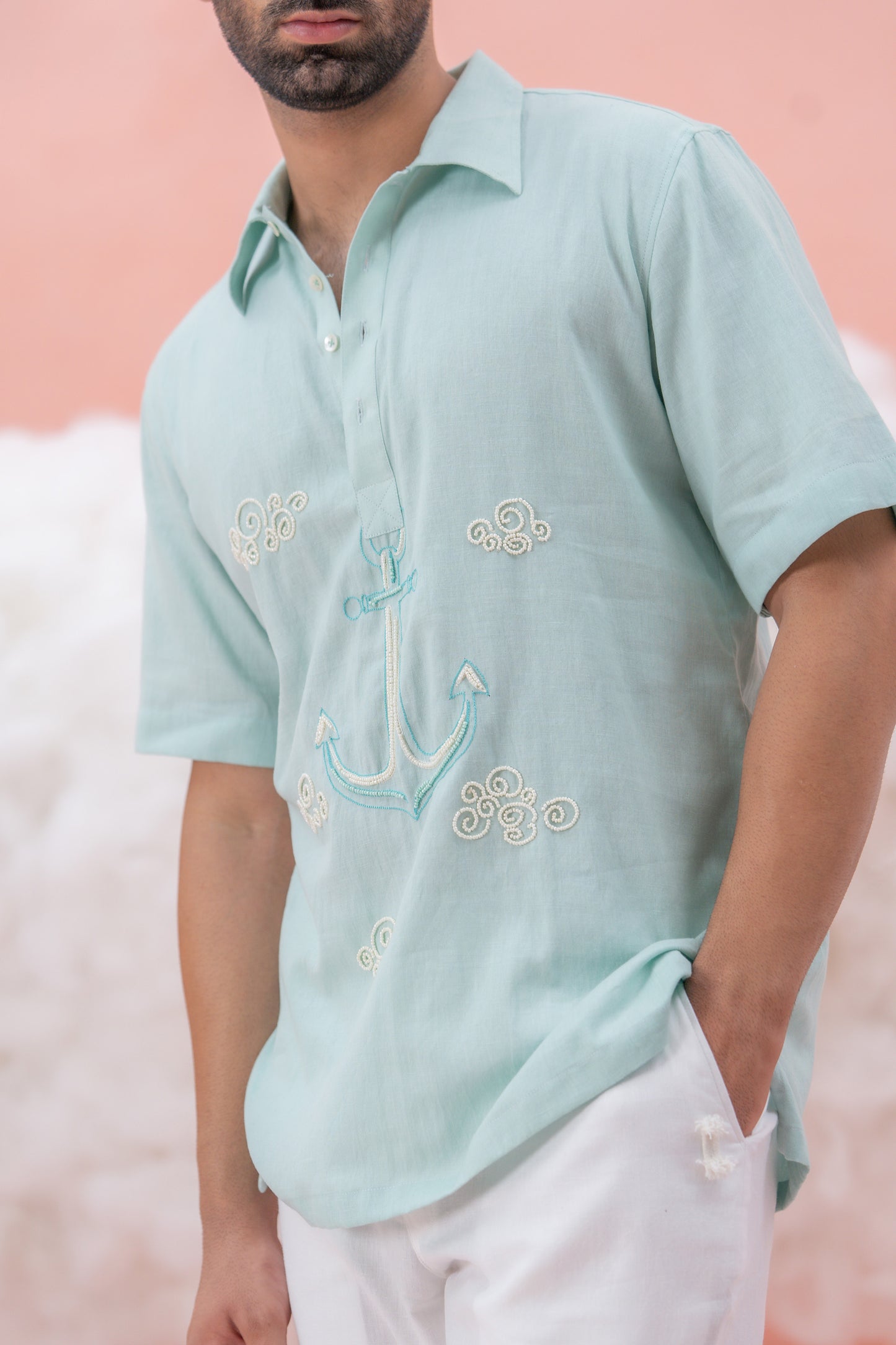 Anchor cloud Blue Linen Cotton shirt