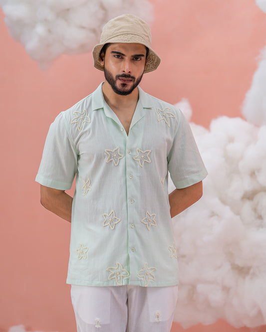 Summer star Light mint Linen Cotton shirt