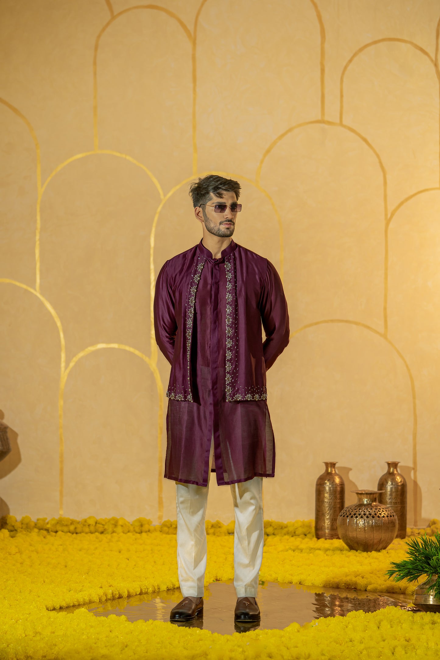 Purple Panelled Long kurta set