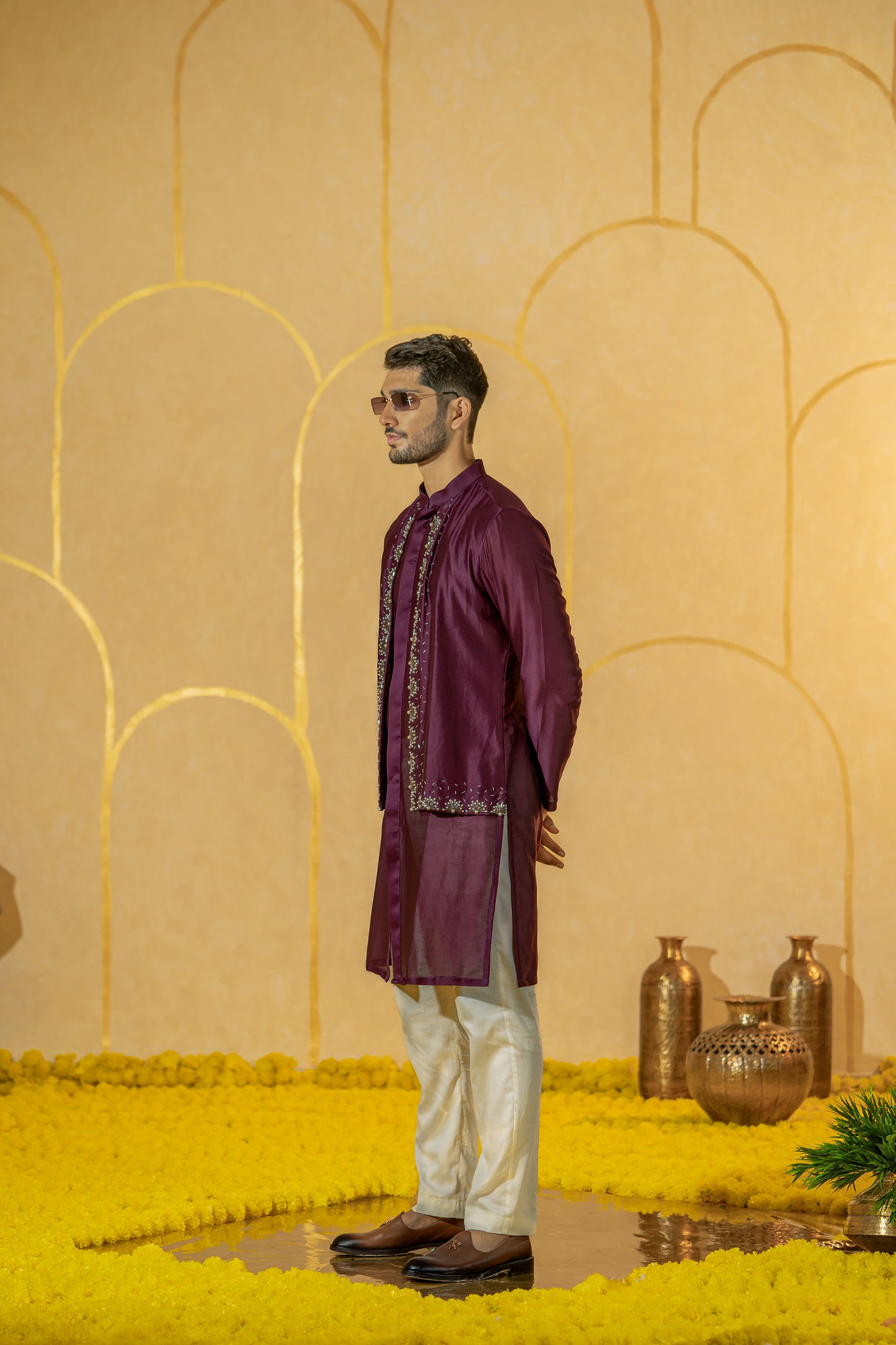 Purple Panelled Long kurta set