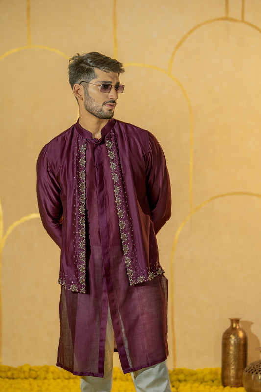 Purple Panelled Long kurta set