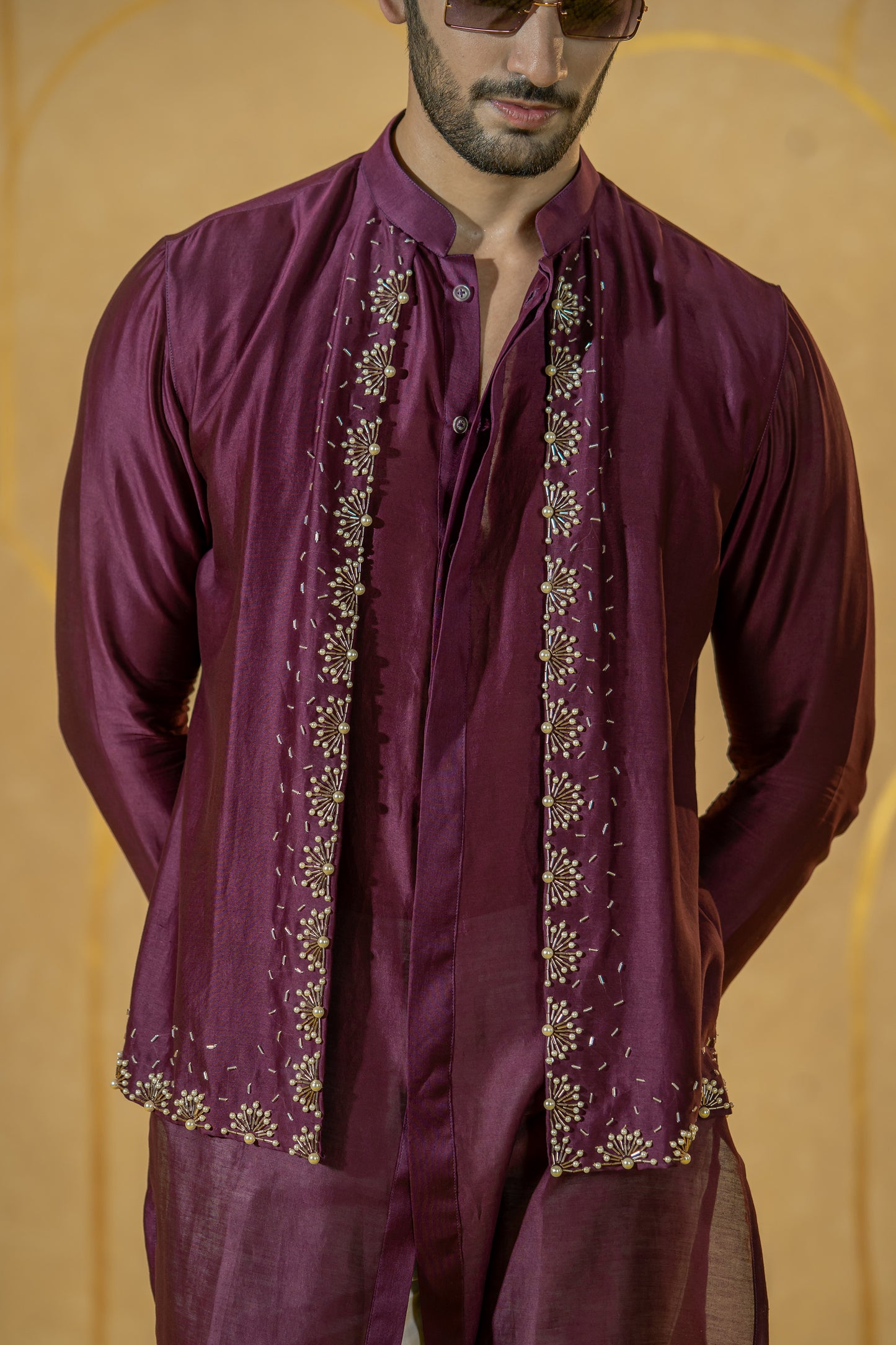 Purple Panelled Long kurta set