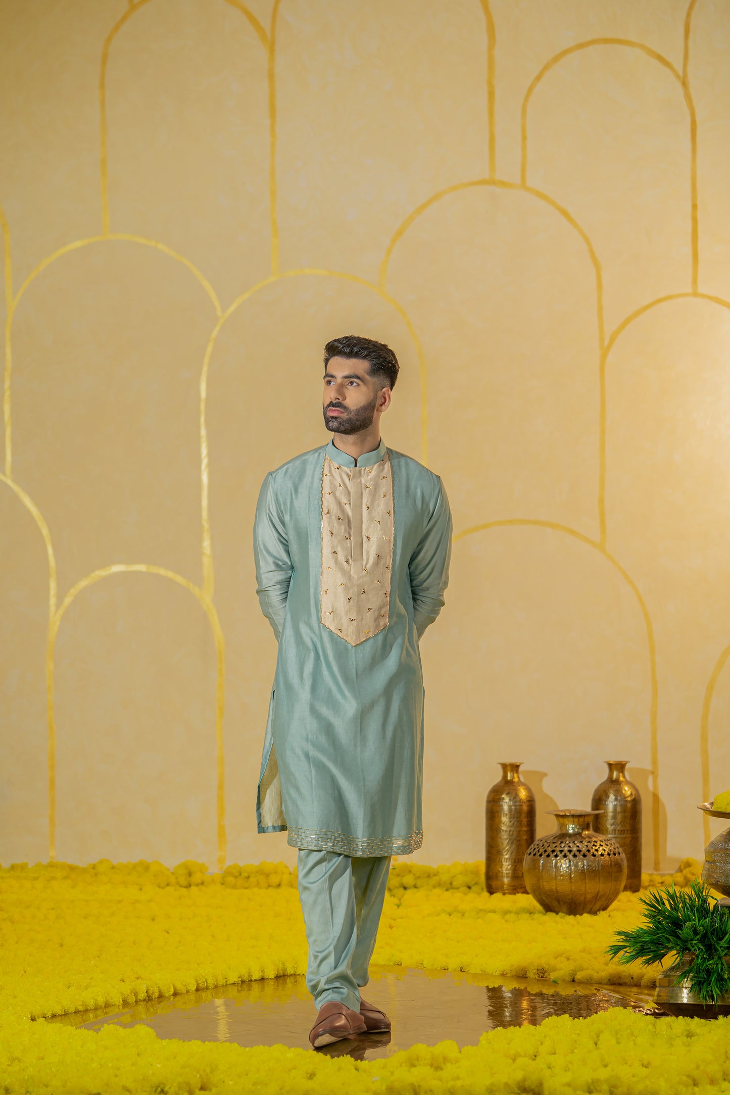 Turquoise Patch Long Kurta set