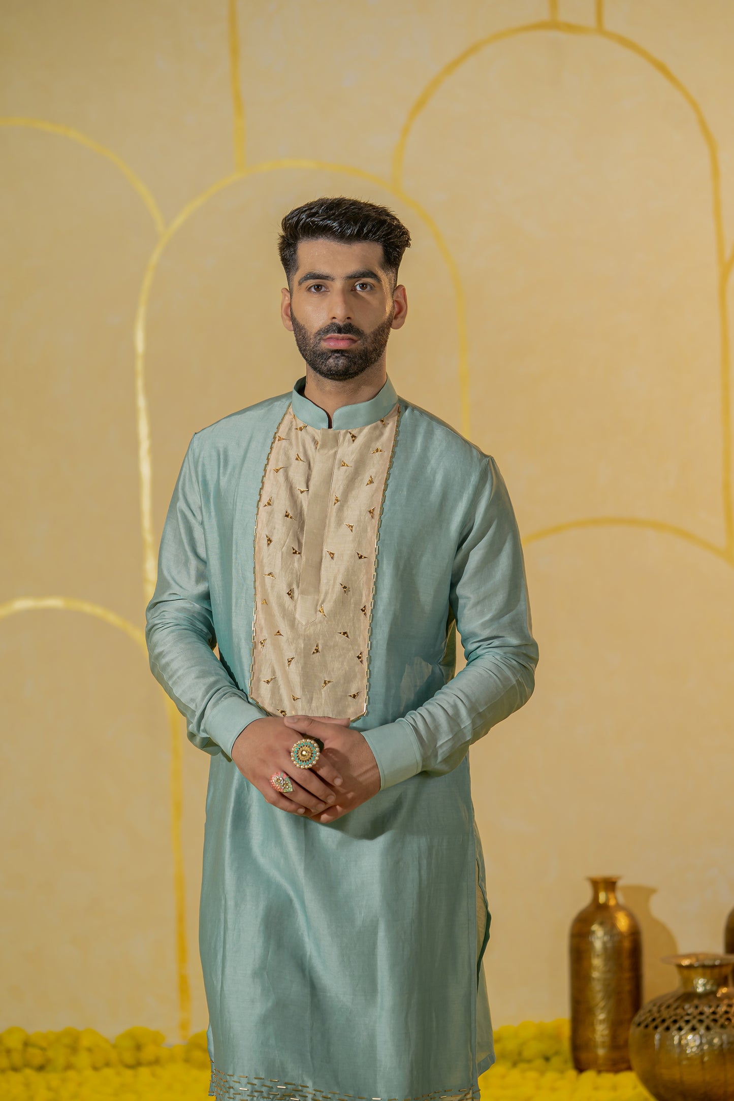 Turquoise Patch Long Kurta set