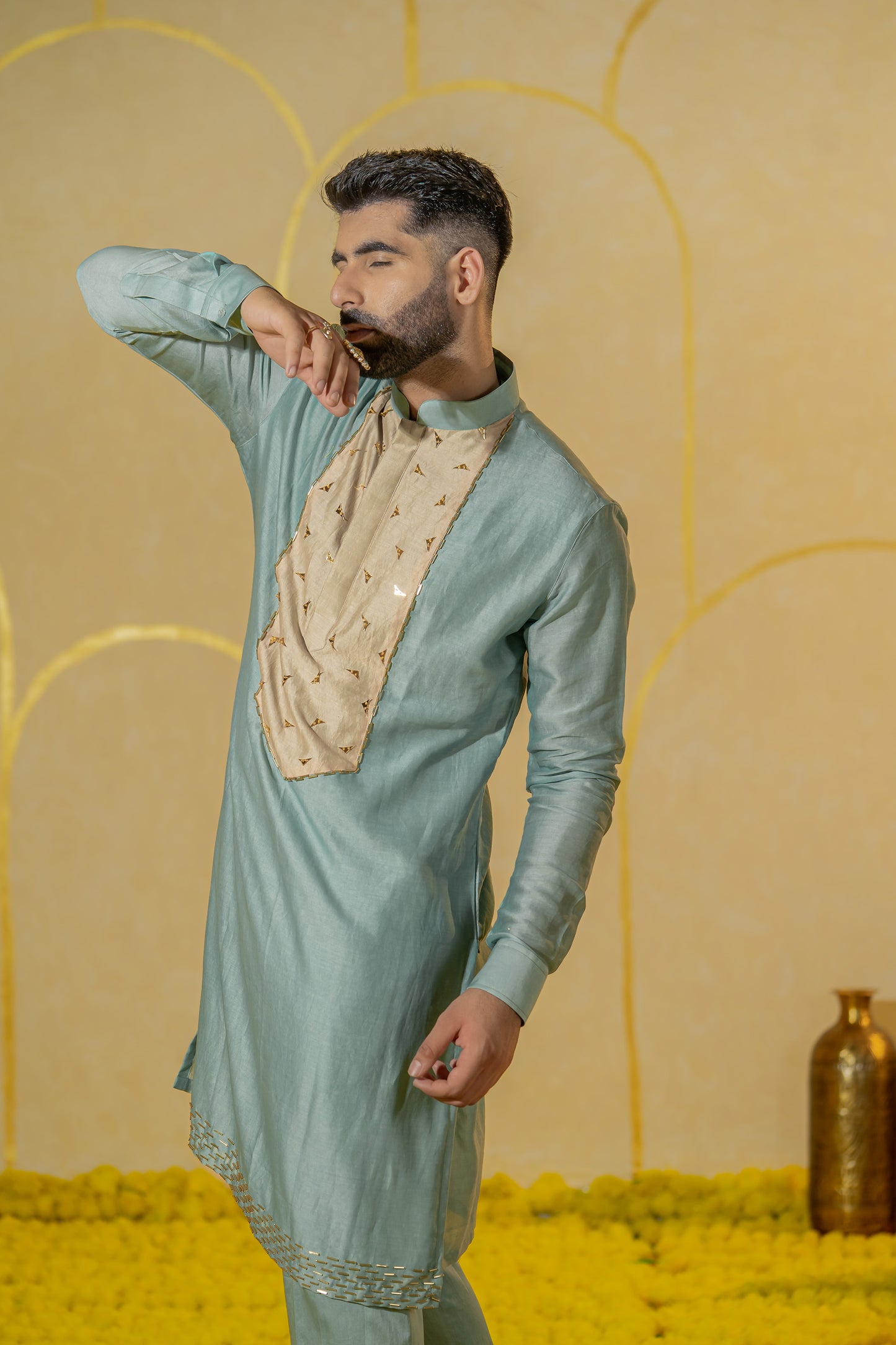 Turquoise Patch Long Kurta set