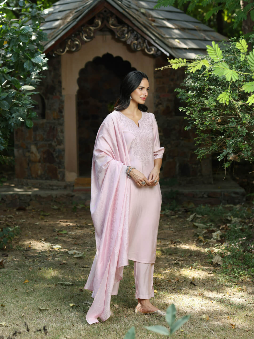 Pankhuri - Viscose Silk Straight Kurta Set With Duppatta With Glitter Cording Work