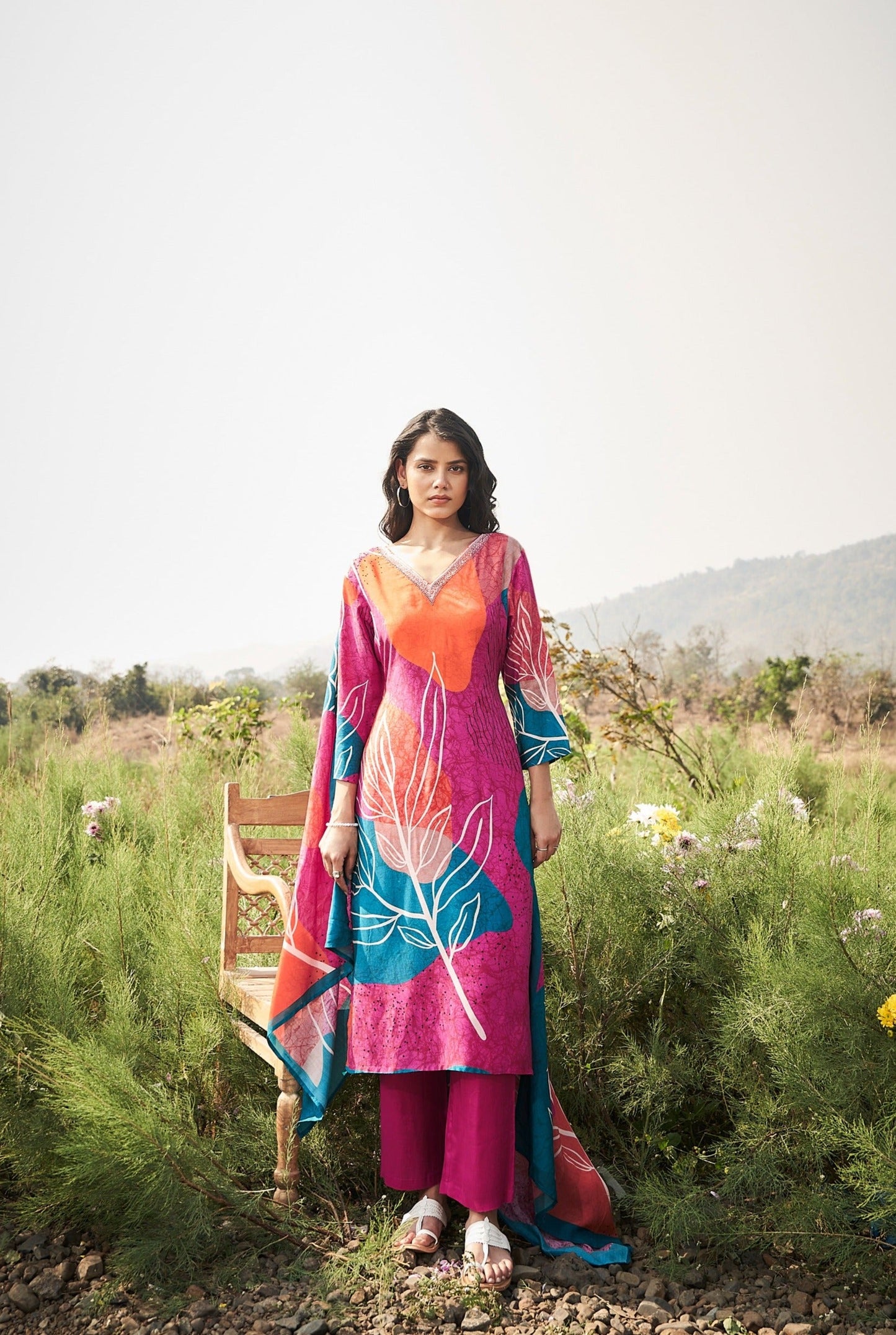 Rani Muslin Silk Printed Kurta set with Embroidery