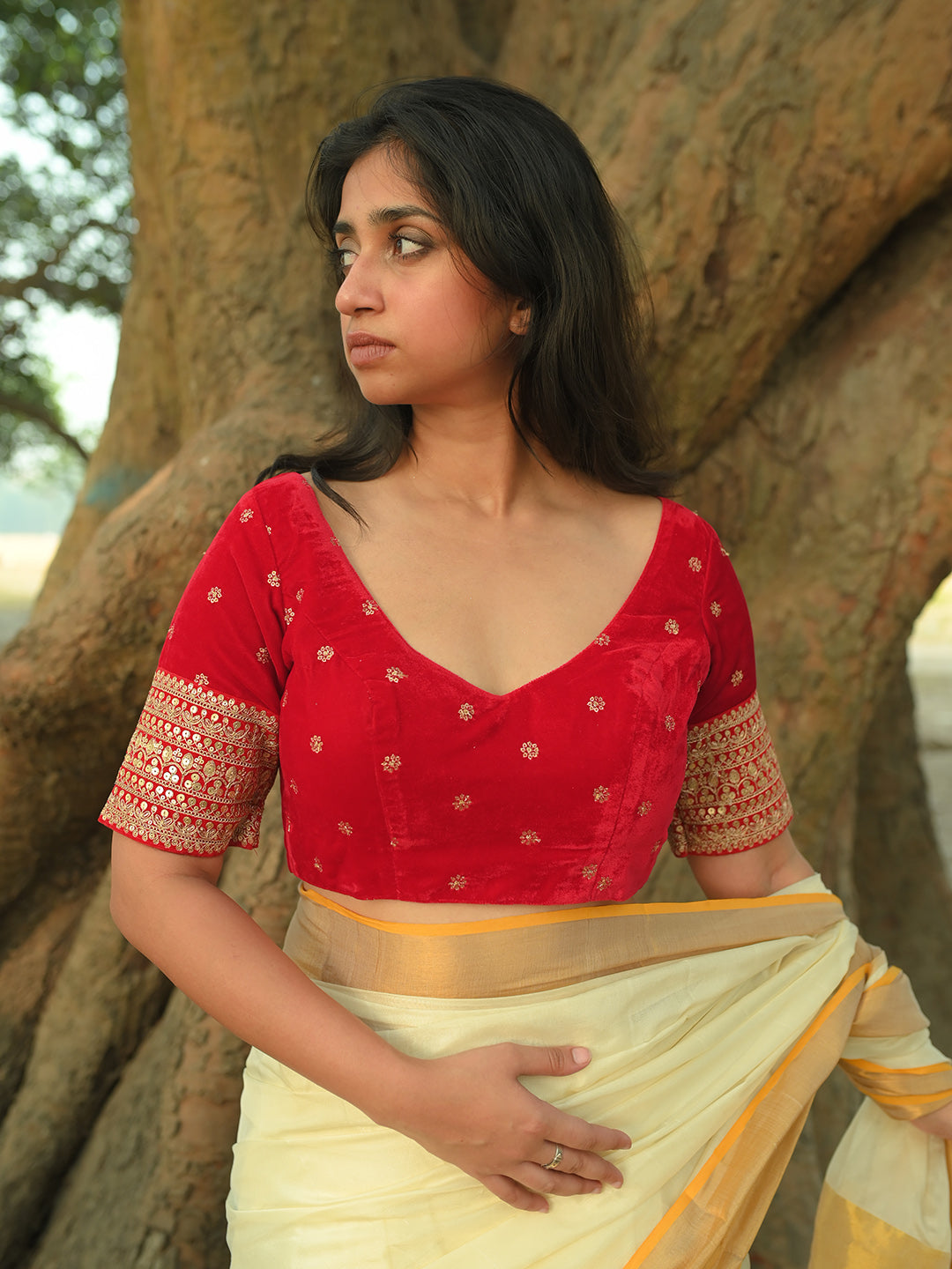 Laal Gulab I Red Velvet Designer Blouse