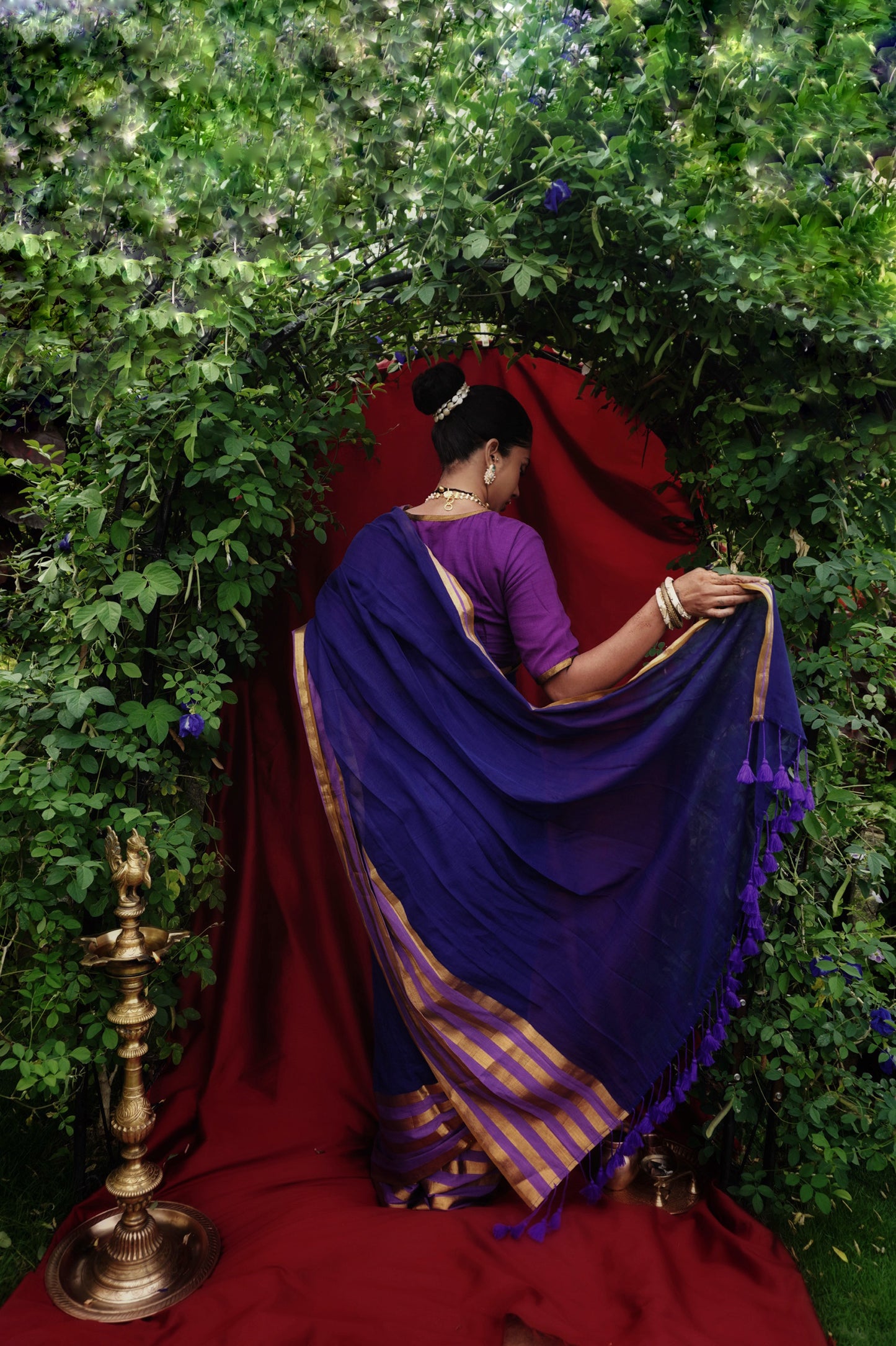 Kanakavali I Blue Cotton Saree with Striped Border