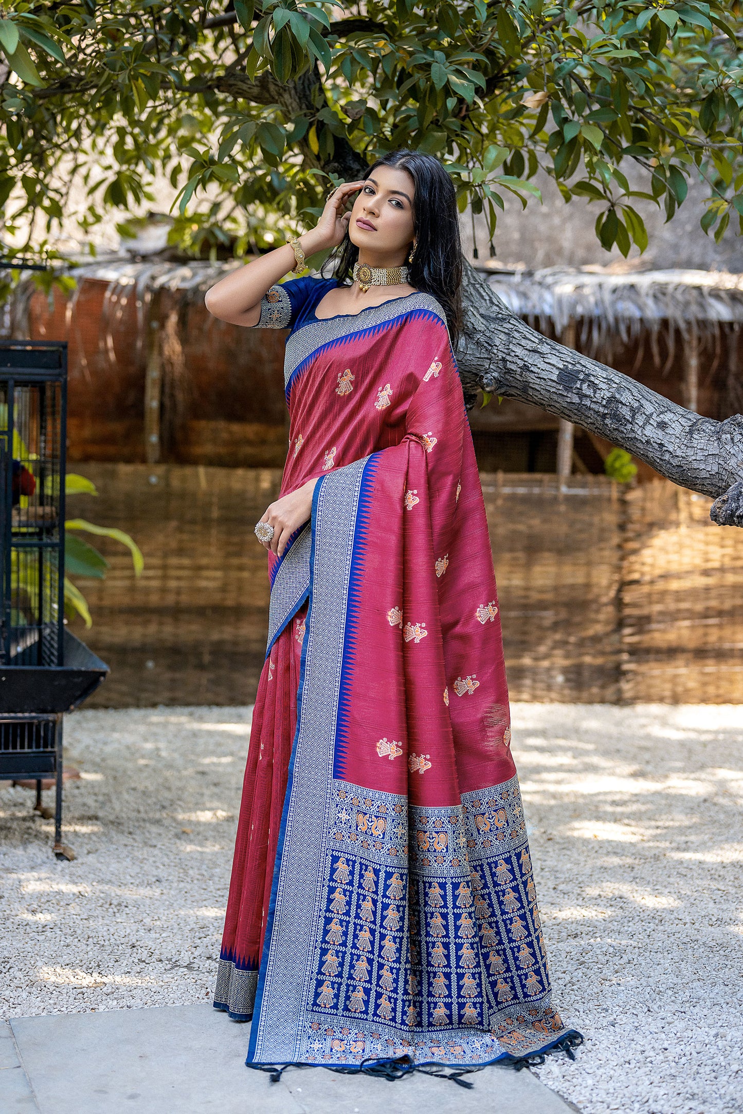 Pink Handloom Bulchari Tussar silk Zari woven Meenakari Saree