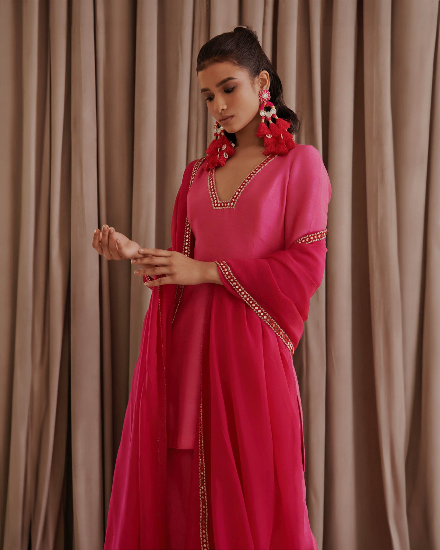 Hot Pink Silk Kurti Palazzo Set