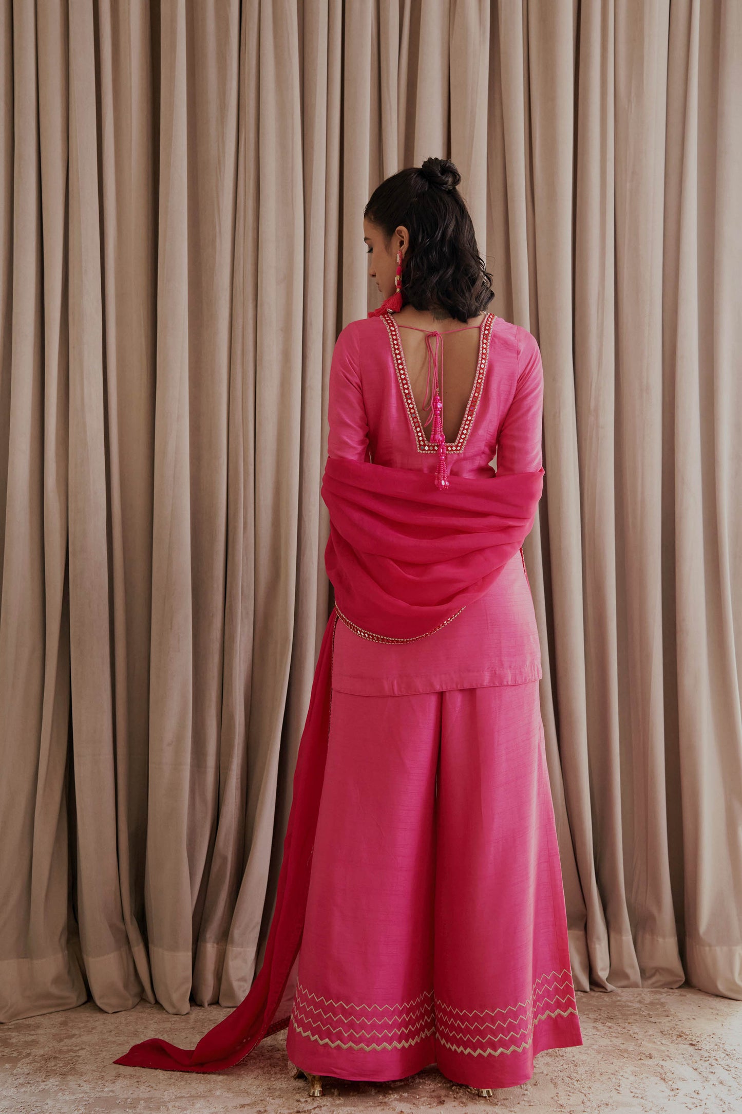 Hot Pink Silk Kurti Palazzo Set