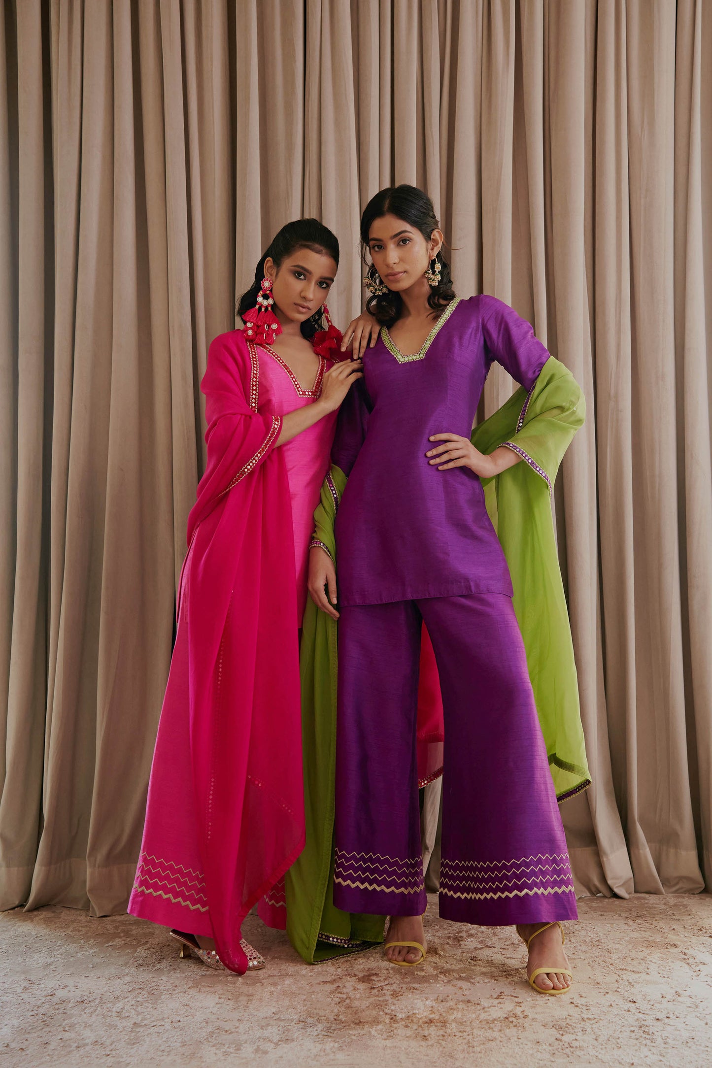 Hot Pink Silk Kurti Palazzo Set