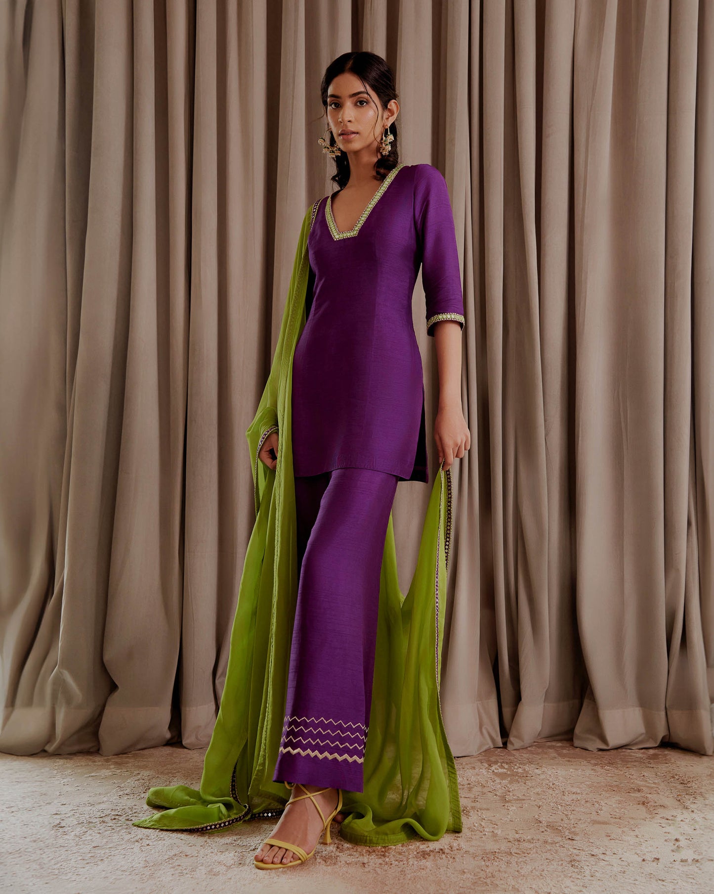 Purple Silk Kurti Palazzo Set