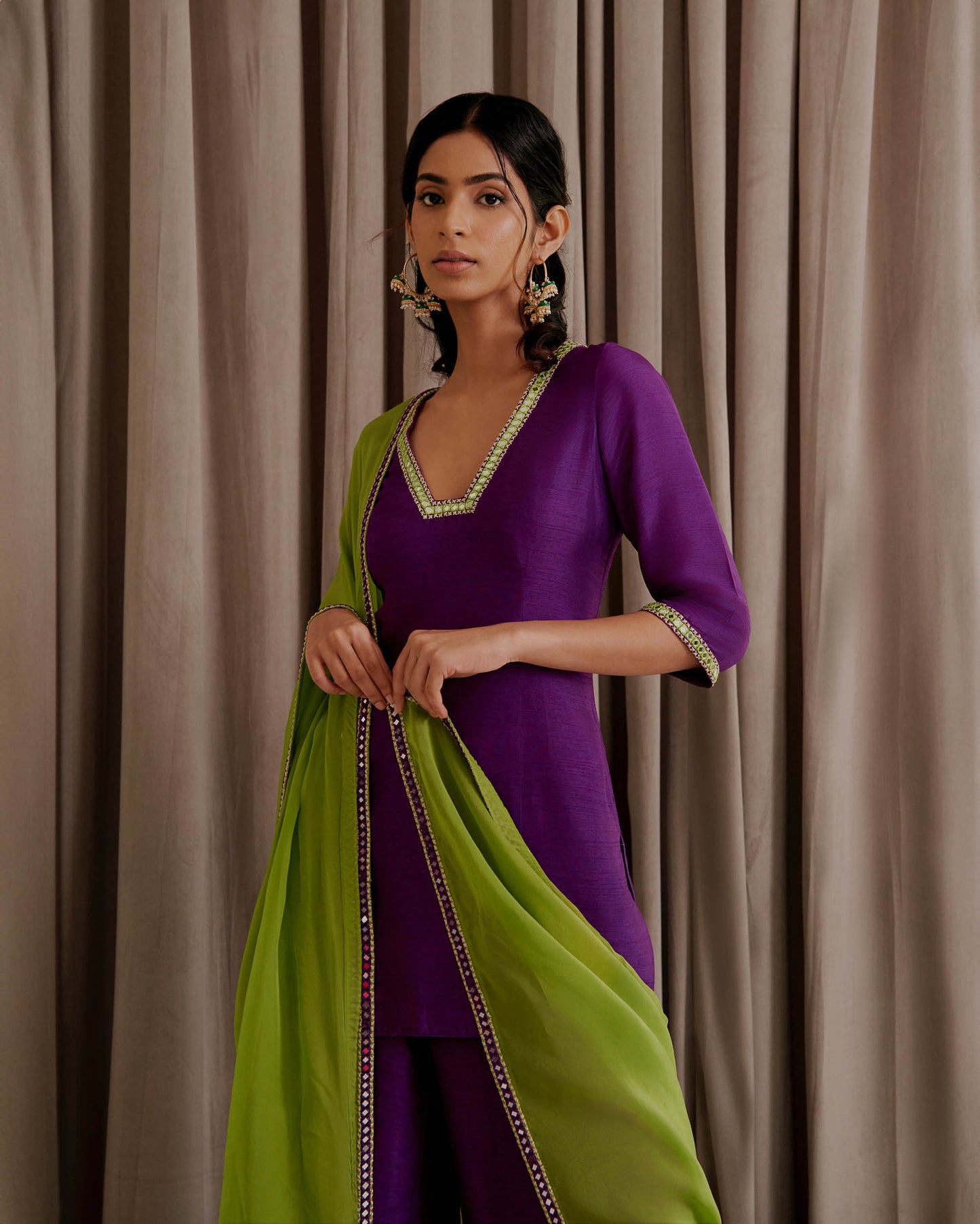 Purple Silk Kurti Palazzo Set