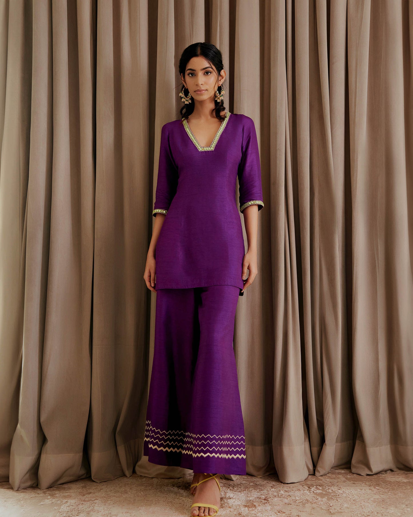 Purple Silk Kurti Palazzo Set