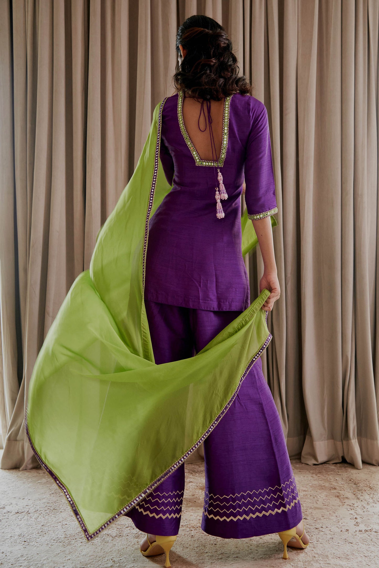 Purple Silk Kurti Palazzo Set