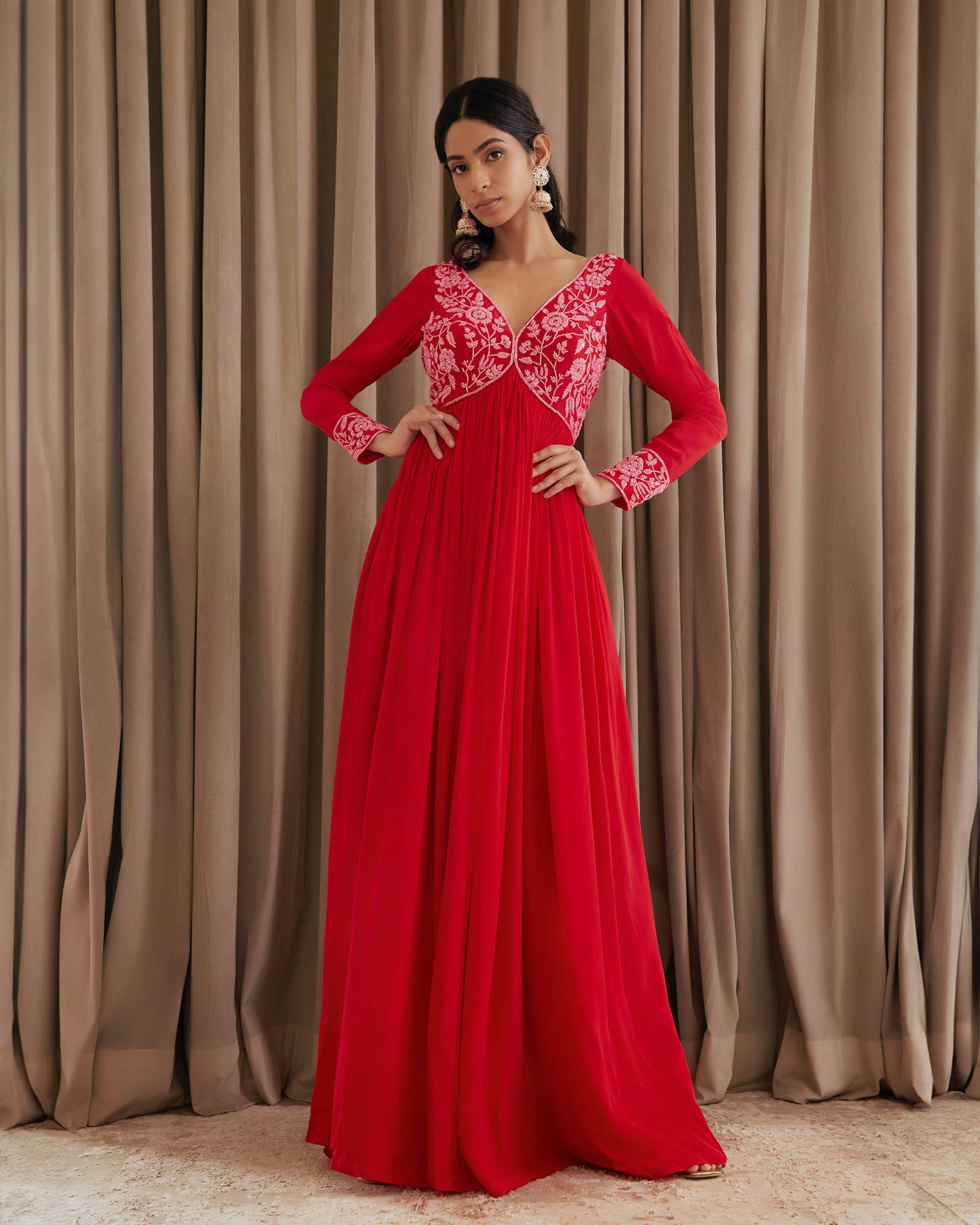 Hot Red Crepe Anarkali Set