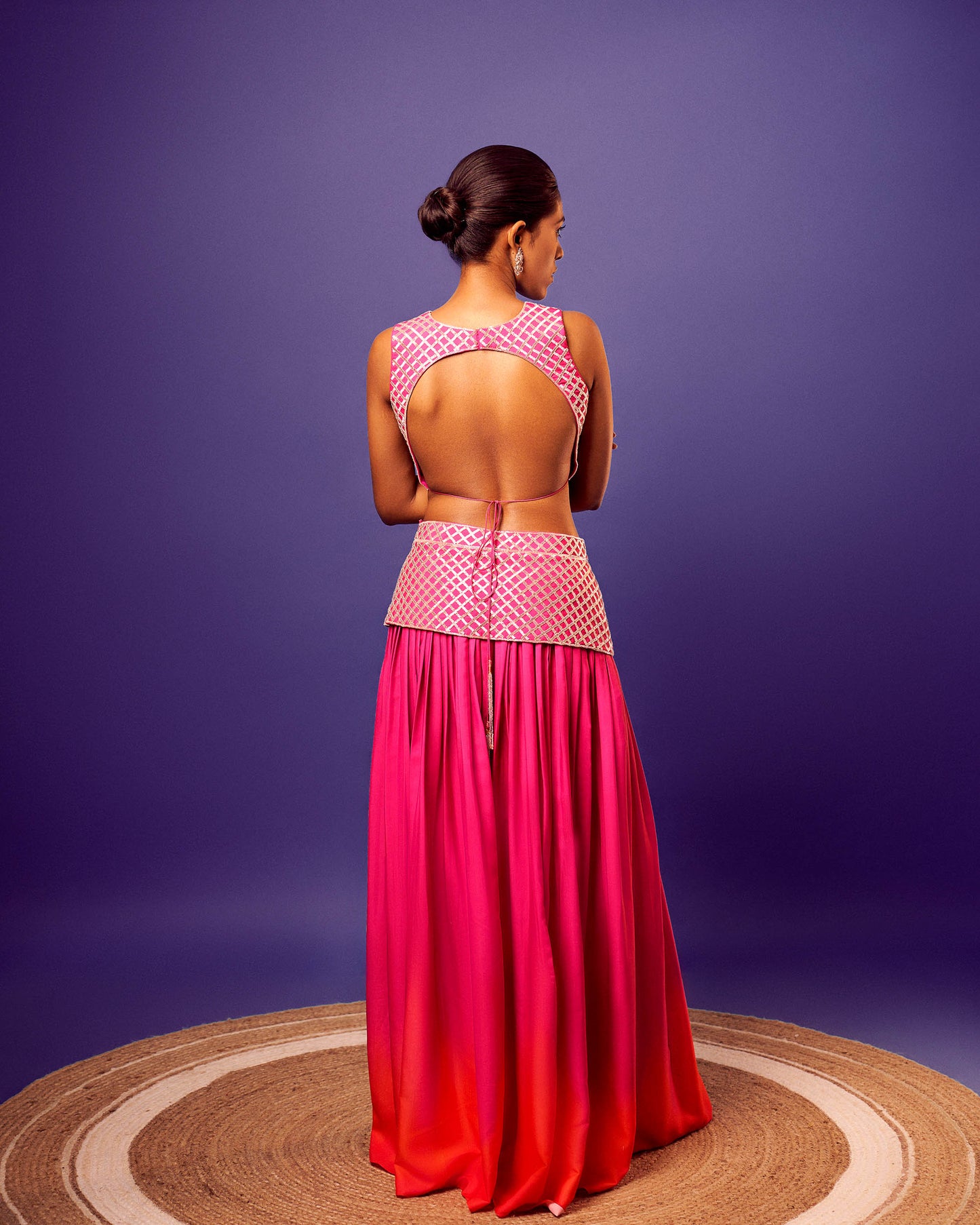 Pink-Orange Ombre French Crepe Jasmine Set