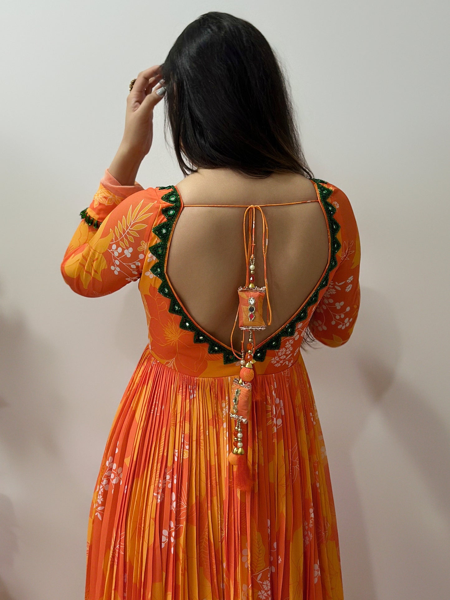 Yellow and Orange Printed cut-out Designer Anarkali Set