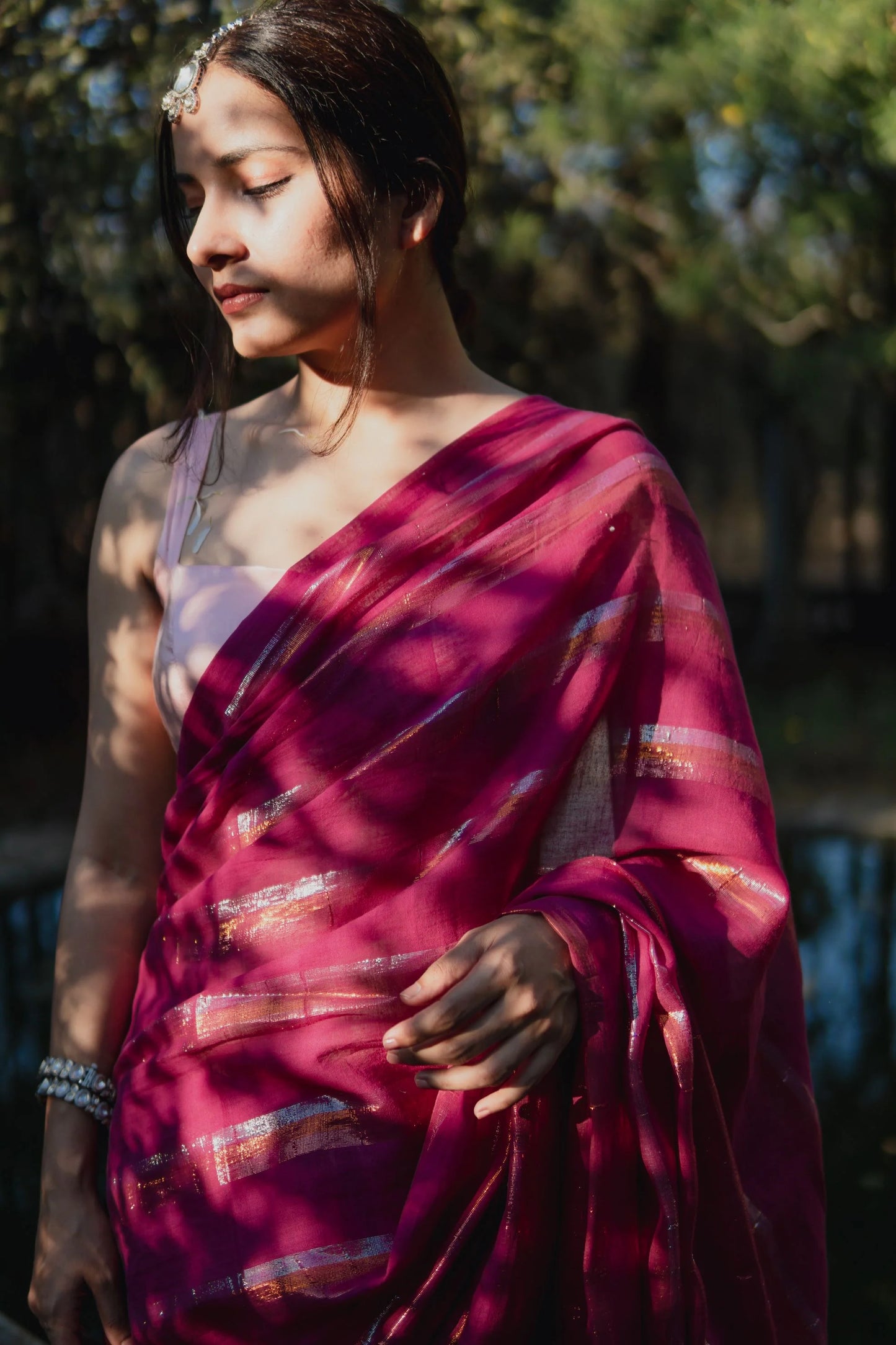 Charmy Plum Cotton Mulmul Saree