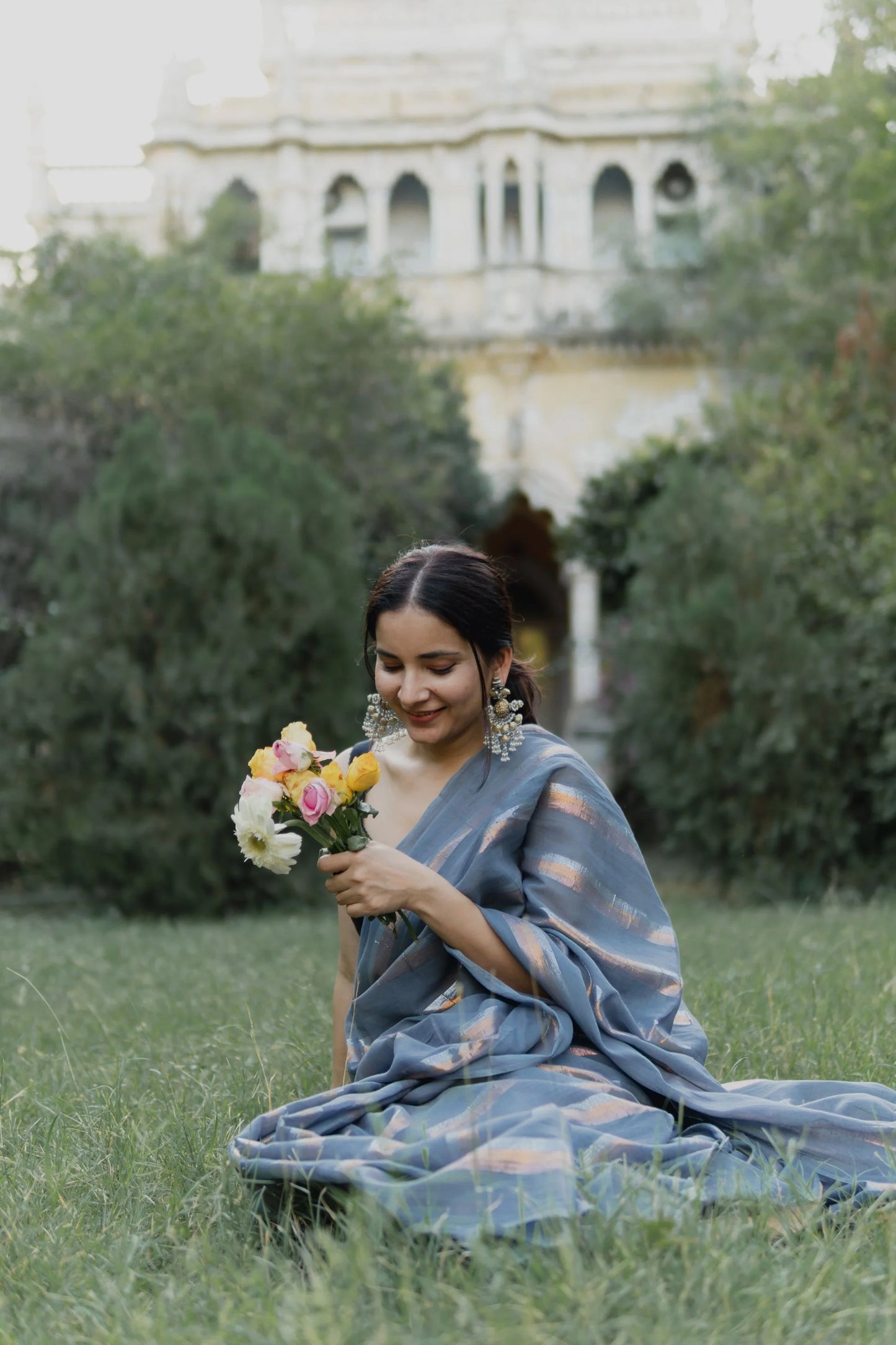 Ash Grey Cotton Mulmul Rang Saree