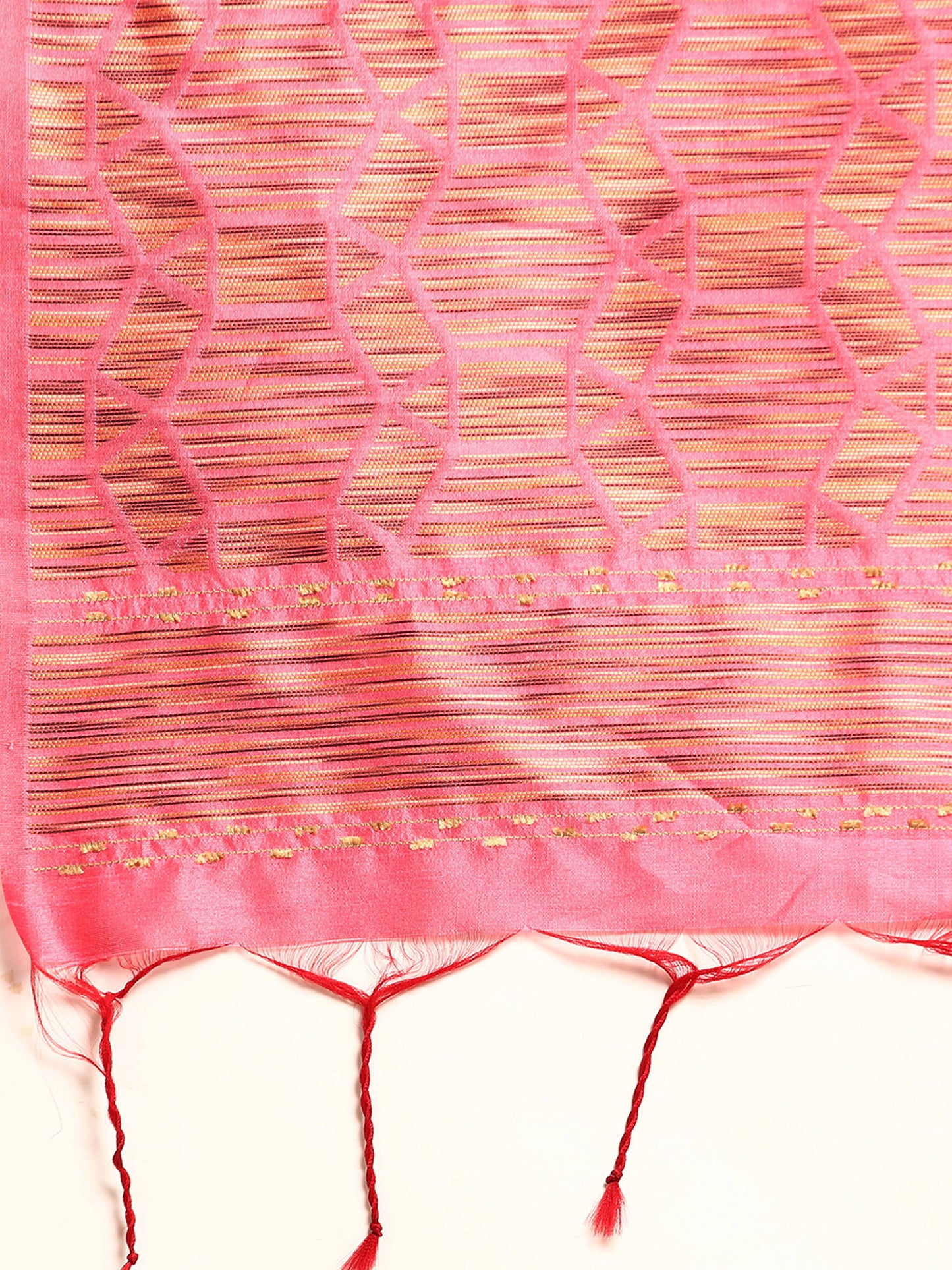 Baby Pink Handloom Ghicha Raw Silk Butti woven saree