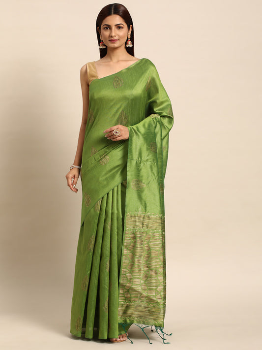 Mehendi Handloom Ghicha Raw Silk Butti woven saree