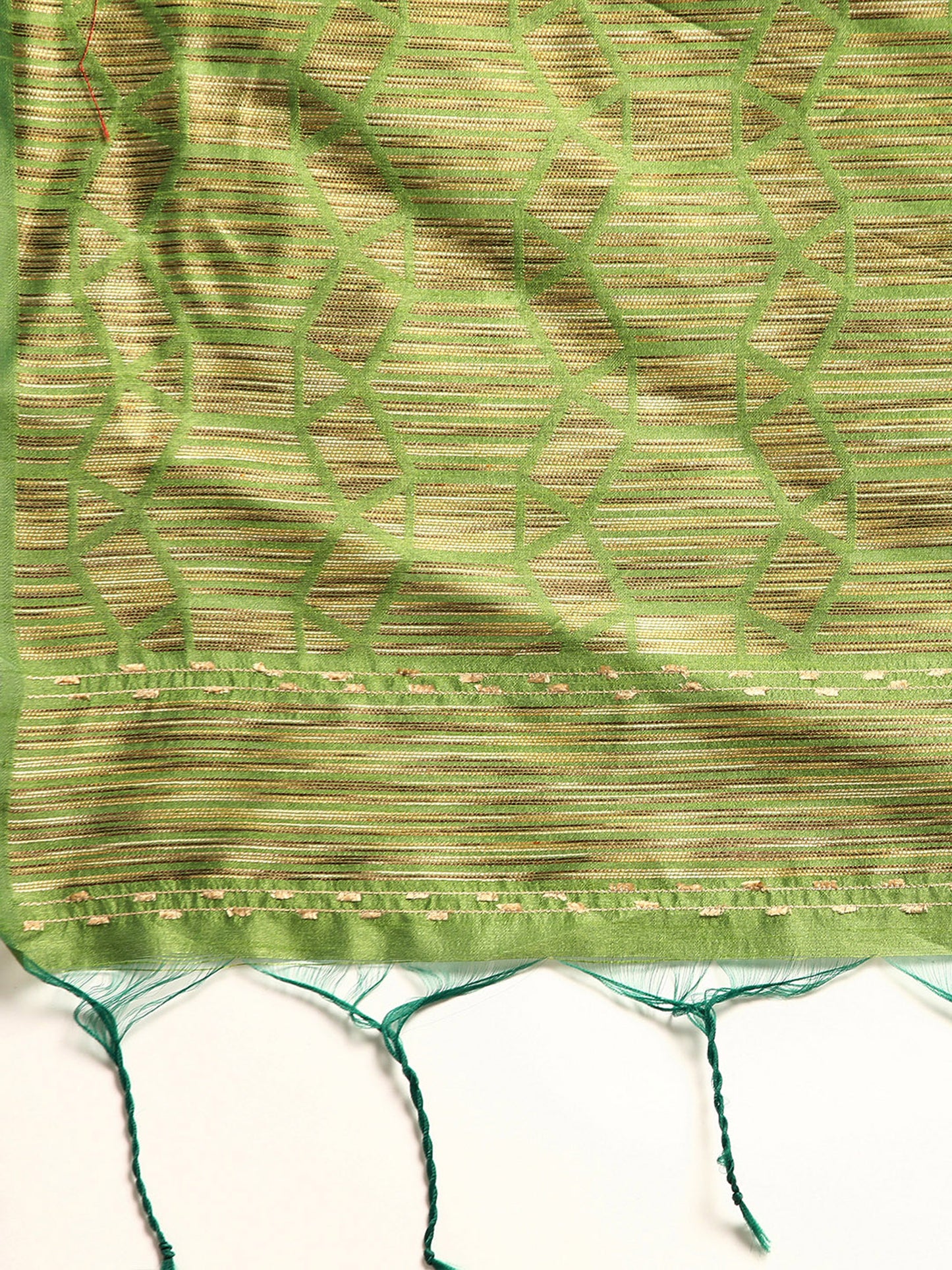 Mehendi Handloom Ghicha Raw Silk Butti woven saree